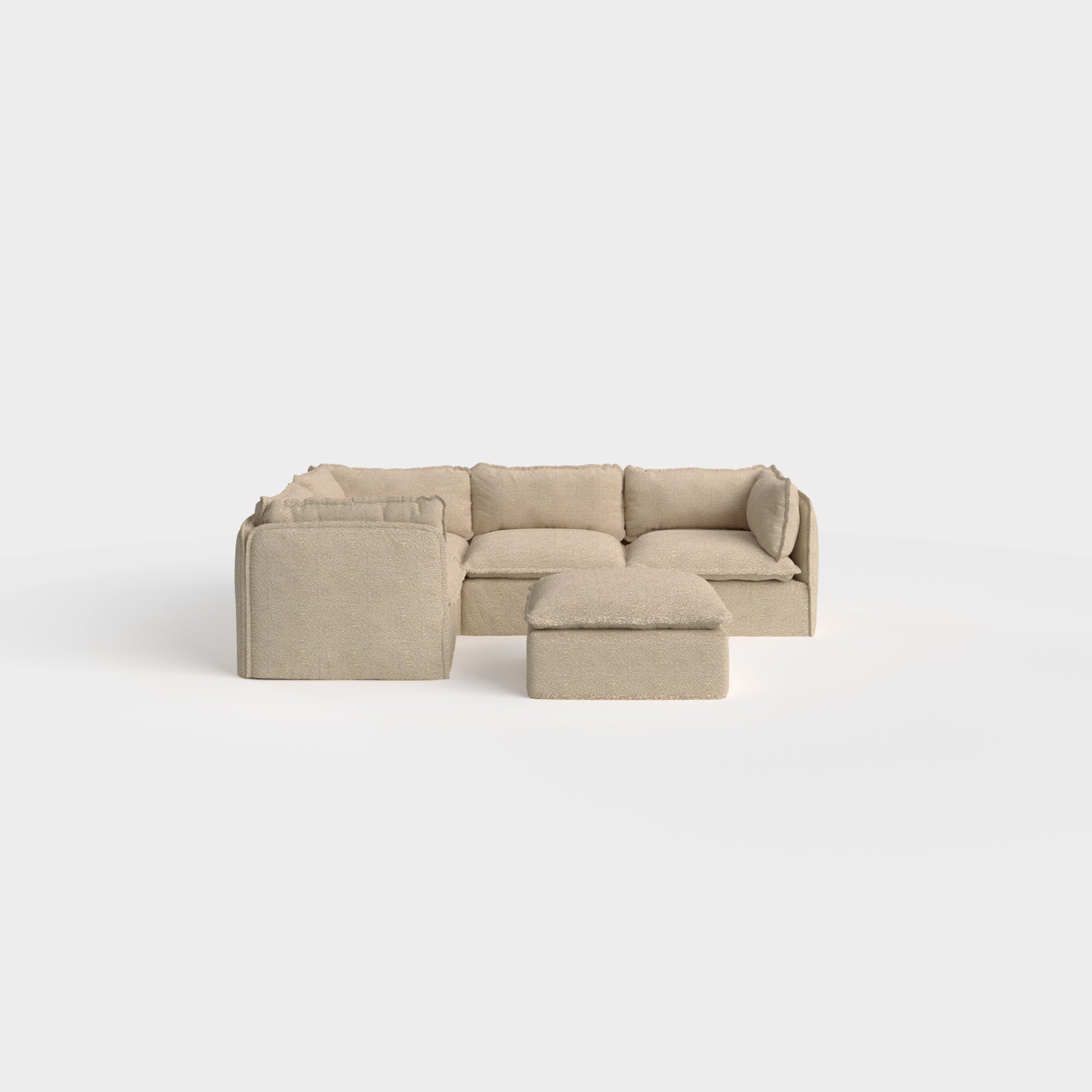 Slipcover Only - Modular Outdoor Washable 4-Seater Corner Sectional + Ottoman | Alfresco Boucle in Cashew
