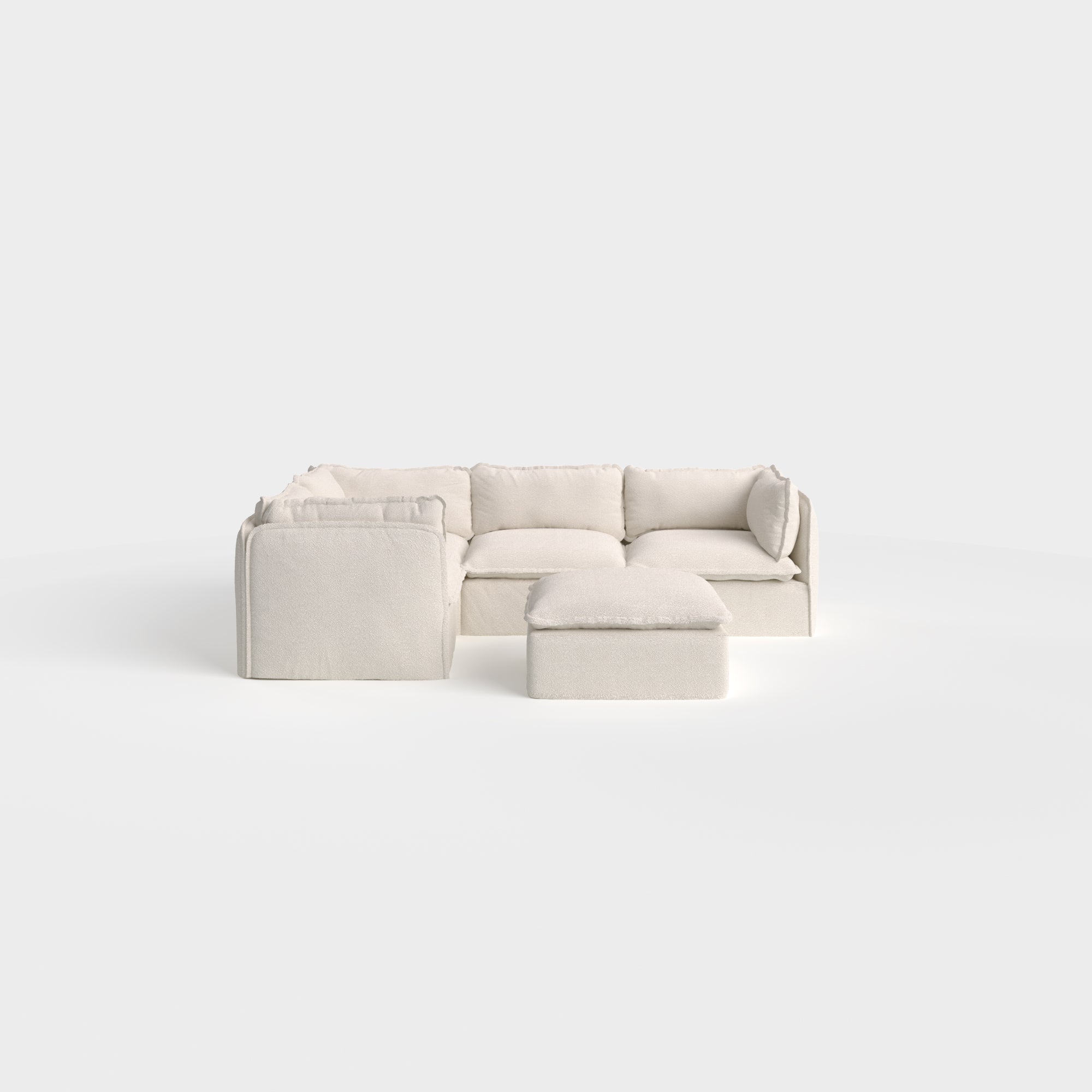 Slipcover Only - Modular Outdoor Washable 4-Seater Corner Sectional + Ottoman | Alfresco Boucle in Creme