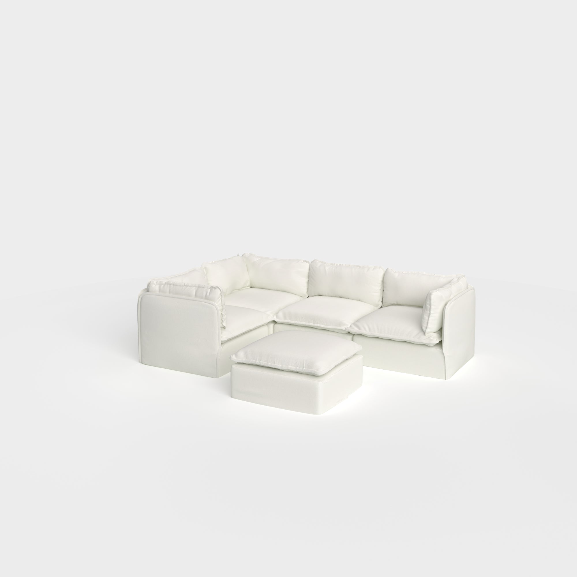 Slipcover Only - Modular Outdoor Washable 4-Seater Corner Sectional + Ottoman | Classic Canvas in Cloud