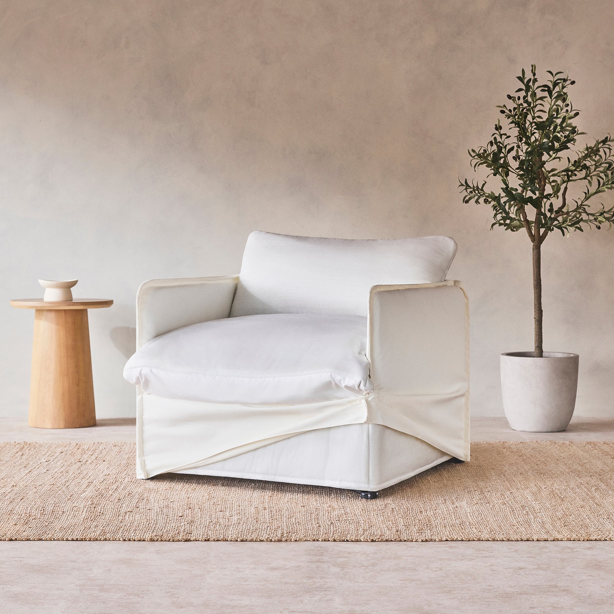 Slipcover Only - Modular Outdoor Washable 4-Seater Corner Sectional | Nano Slubweave in Chai