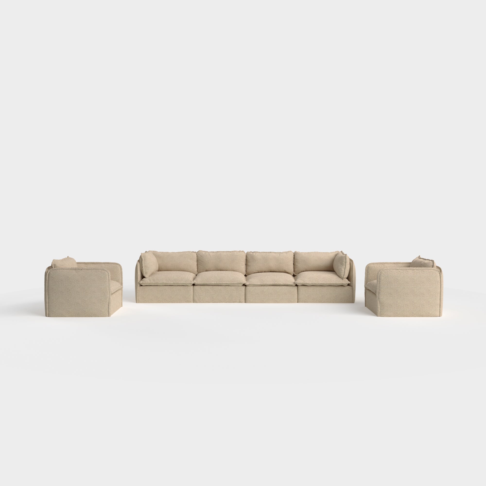 Slipcover Only - Modular Outdoor Washable 4-Seater Sofa + Armchair Set | Alfresco Boucle in Cashew