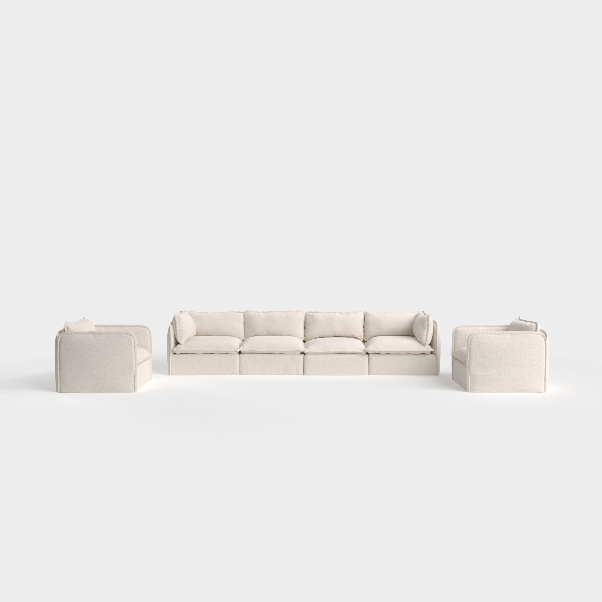 Slipcover Only - Modular Outdoor Washable 4-Seater Sofa + Armchair Set | Alfresco Boucle in Creme