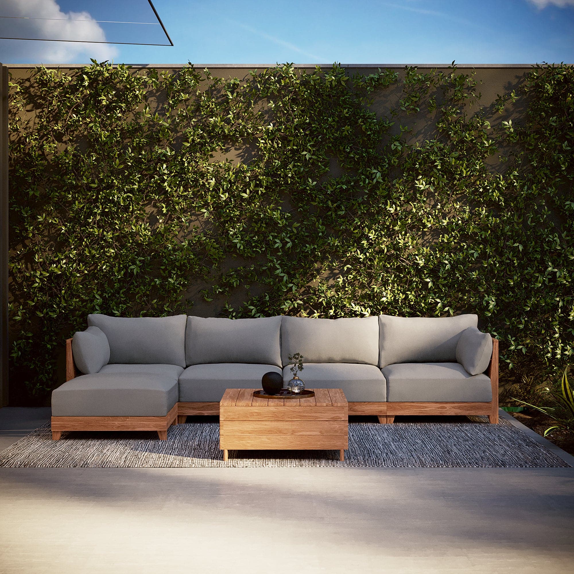 Dwell™ Modular Teak Outdoor Loveseat Sectional | Classic Canvas in Stone Gray