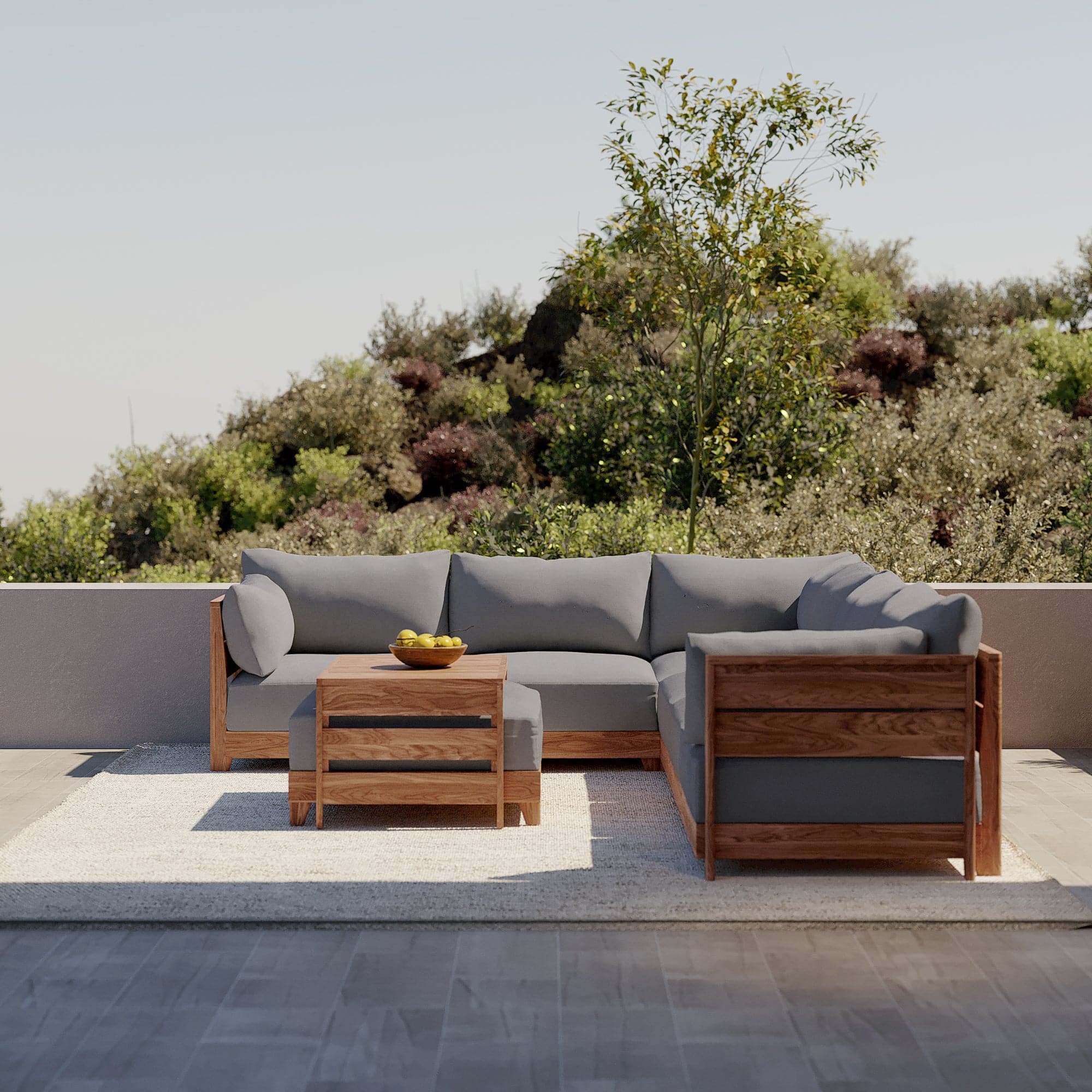 Dwell™ Modular Teak Outdoor Loveseat Sectional | Classic Canvas in Stone Gray