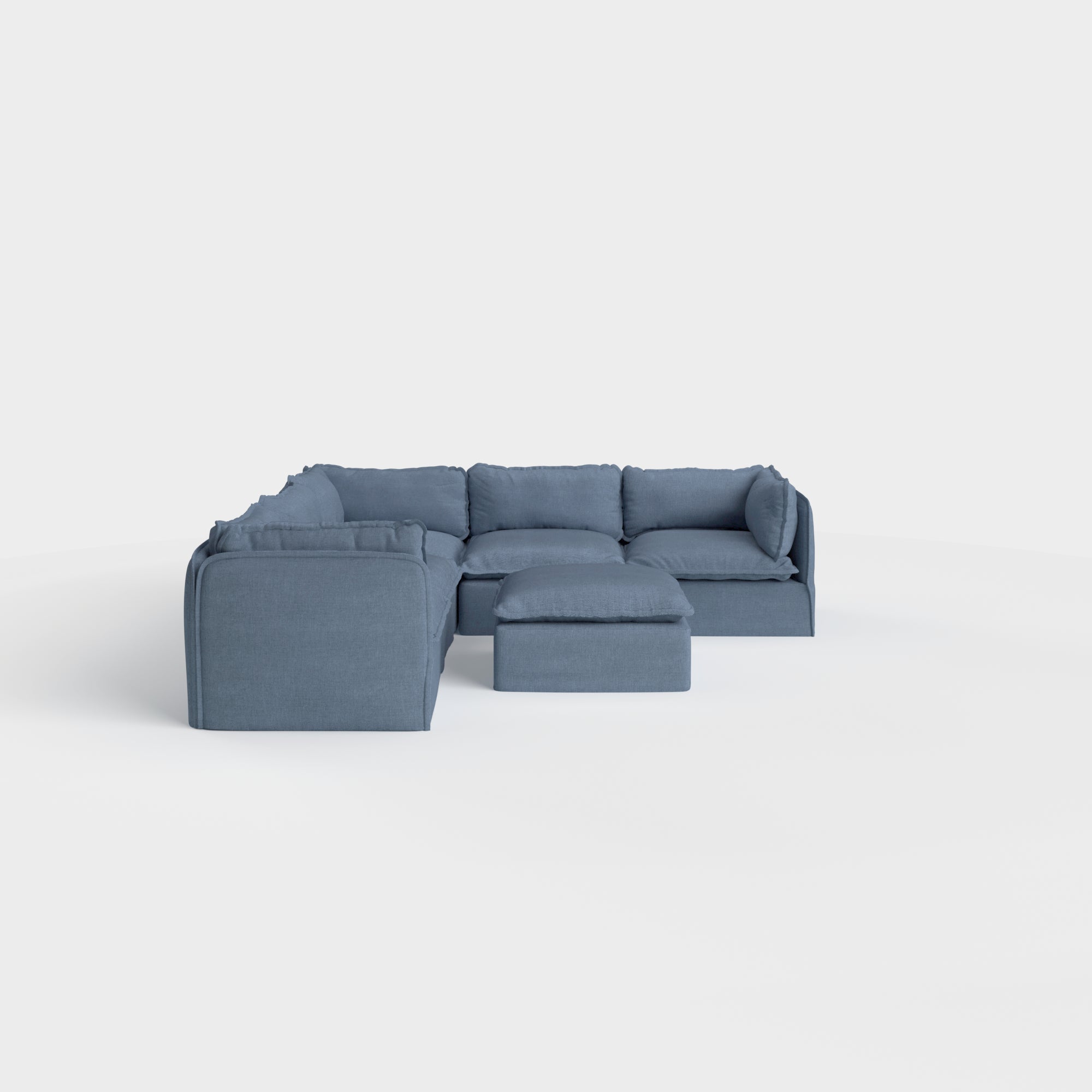 Slipcover Only - Modular Outdoor Washable 5-Seater Corner Sectional + Ottoman | Classic Canvas in Ocean
