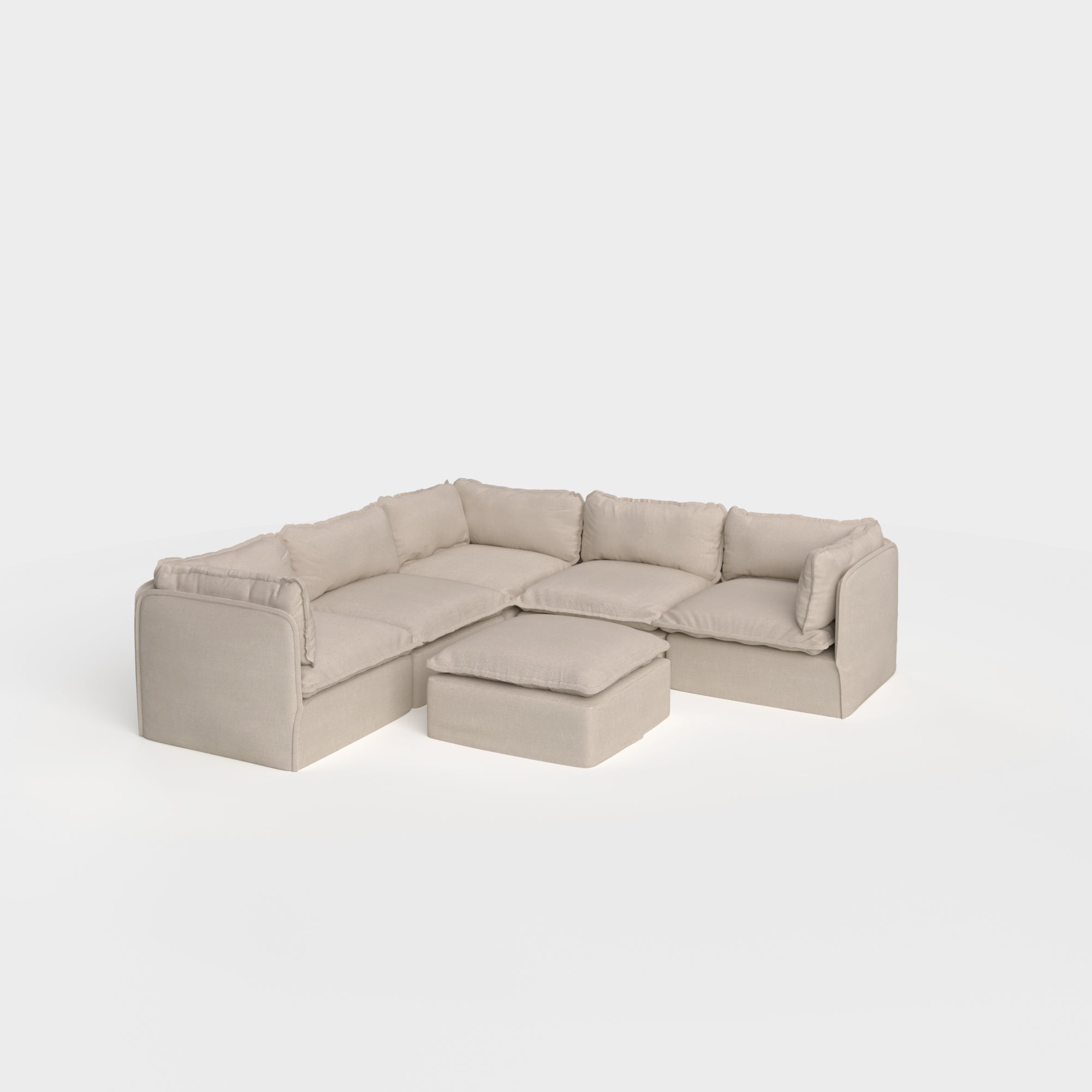 Slipcover Only - Modular Outdoor Washable 5-Seater Corner Sectional + Ottoman | Classic Canvas in Sand