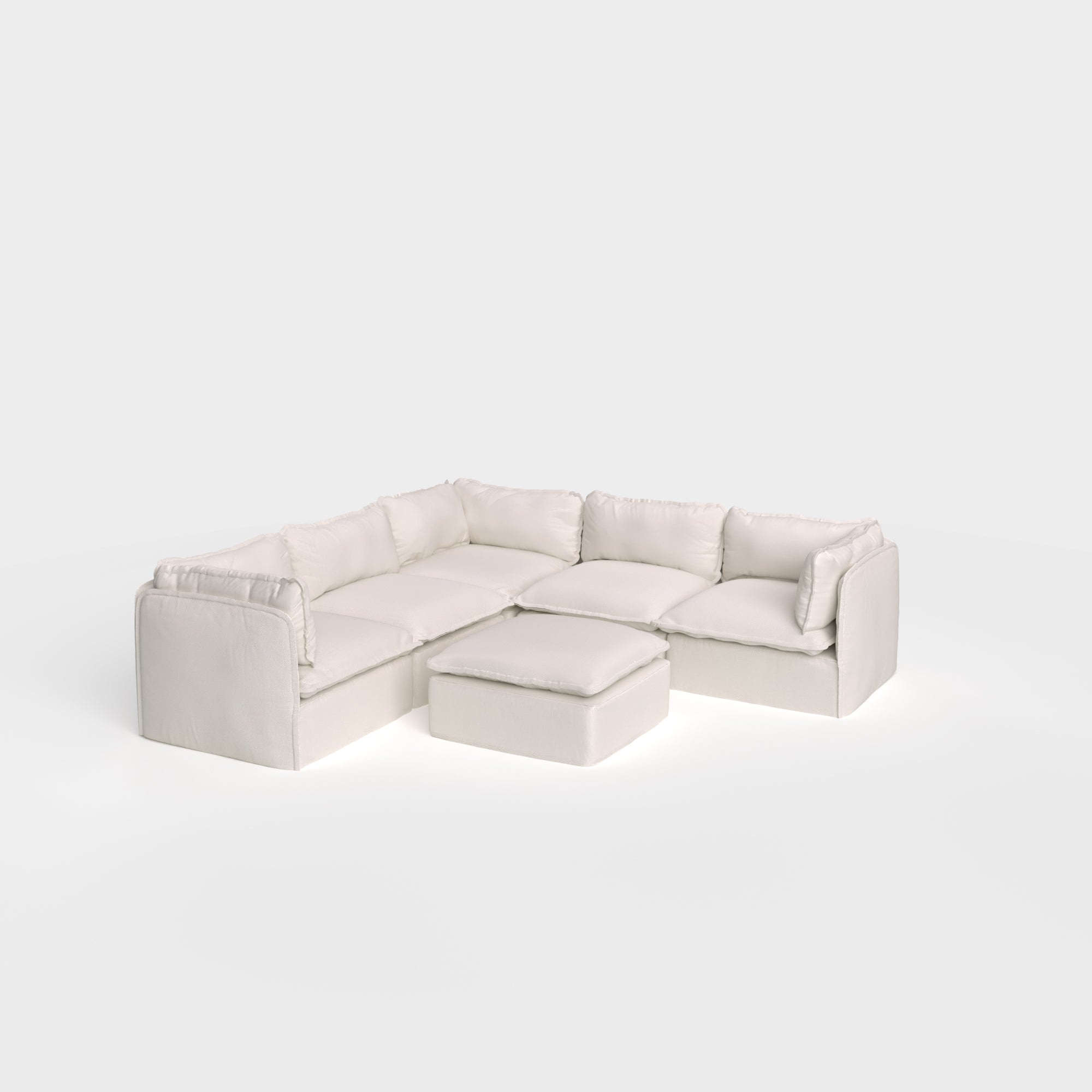 Slipcover Only - Modular Outdoor Washable 5-Seater Corner Sectional + Ottoman | Nano Slubweave in Chai