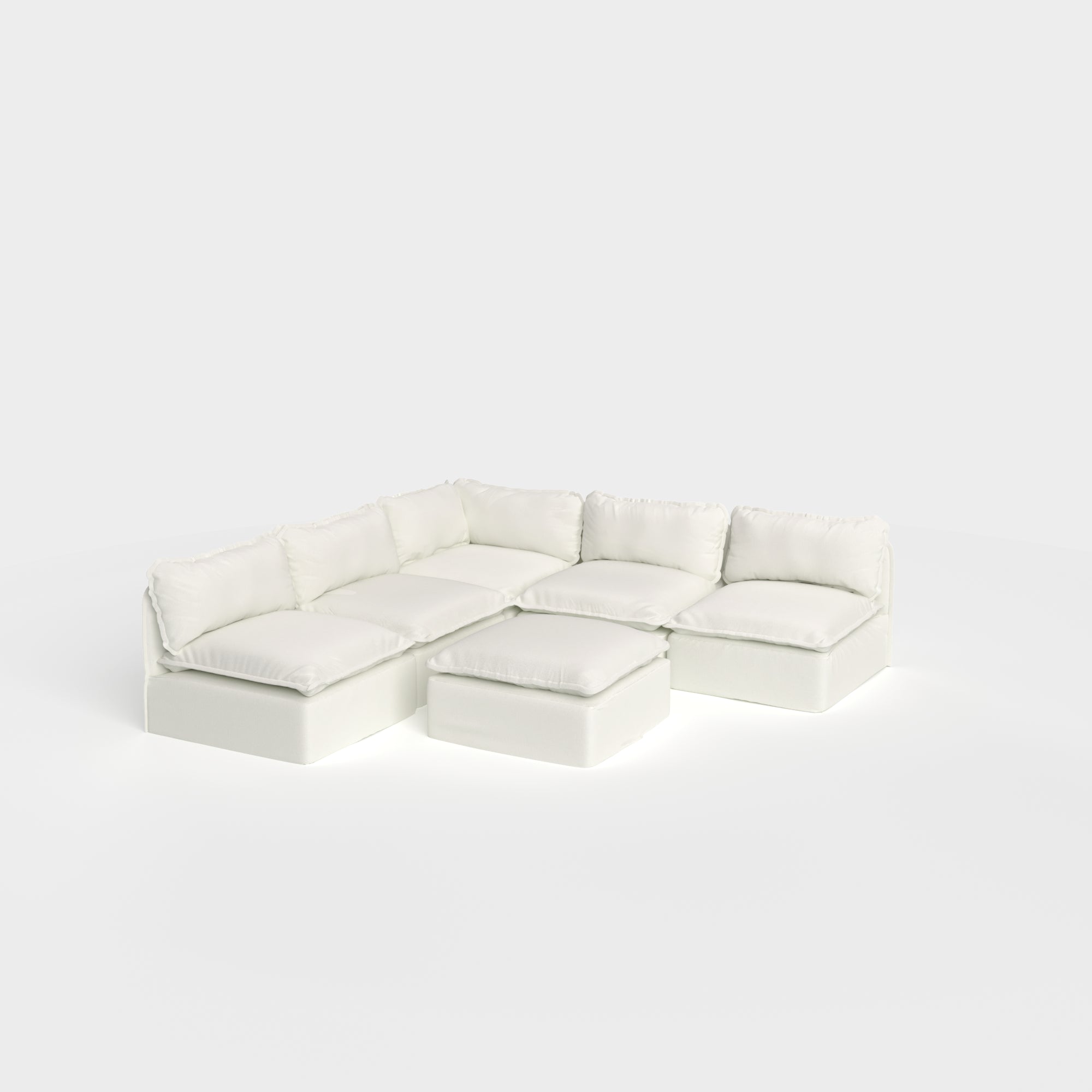 Slipcover Only - Modular Outdoor Washable 5-Seater Open-Ends Corner Sectional + Ottoman | Classic Canvas in Cloud