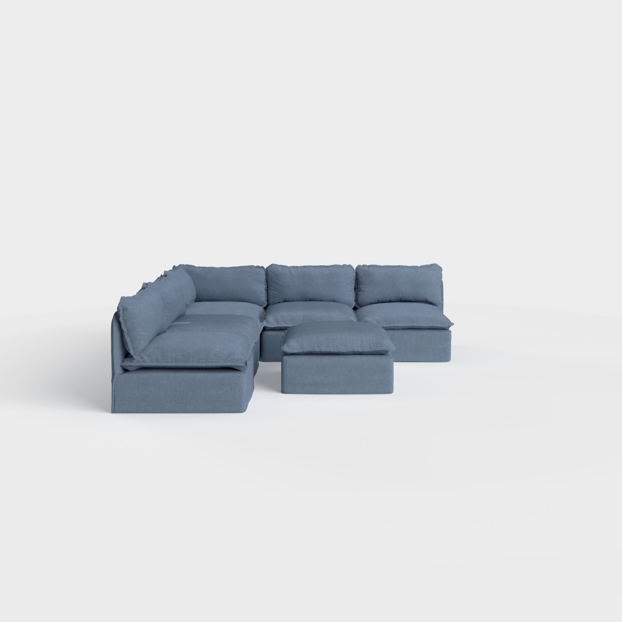 Slipcover Only - Modular Outdoor Washable 5-Seater Open-Ends Corner Sectional + Ottoman | Classic Canvas in Ocean