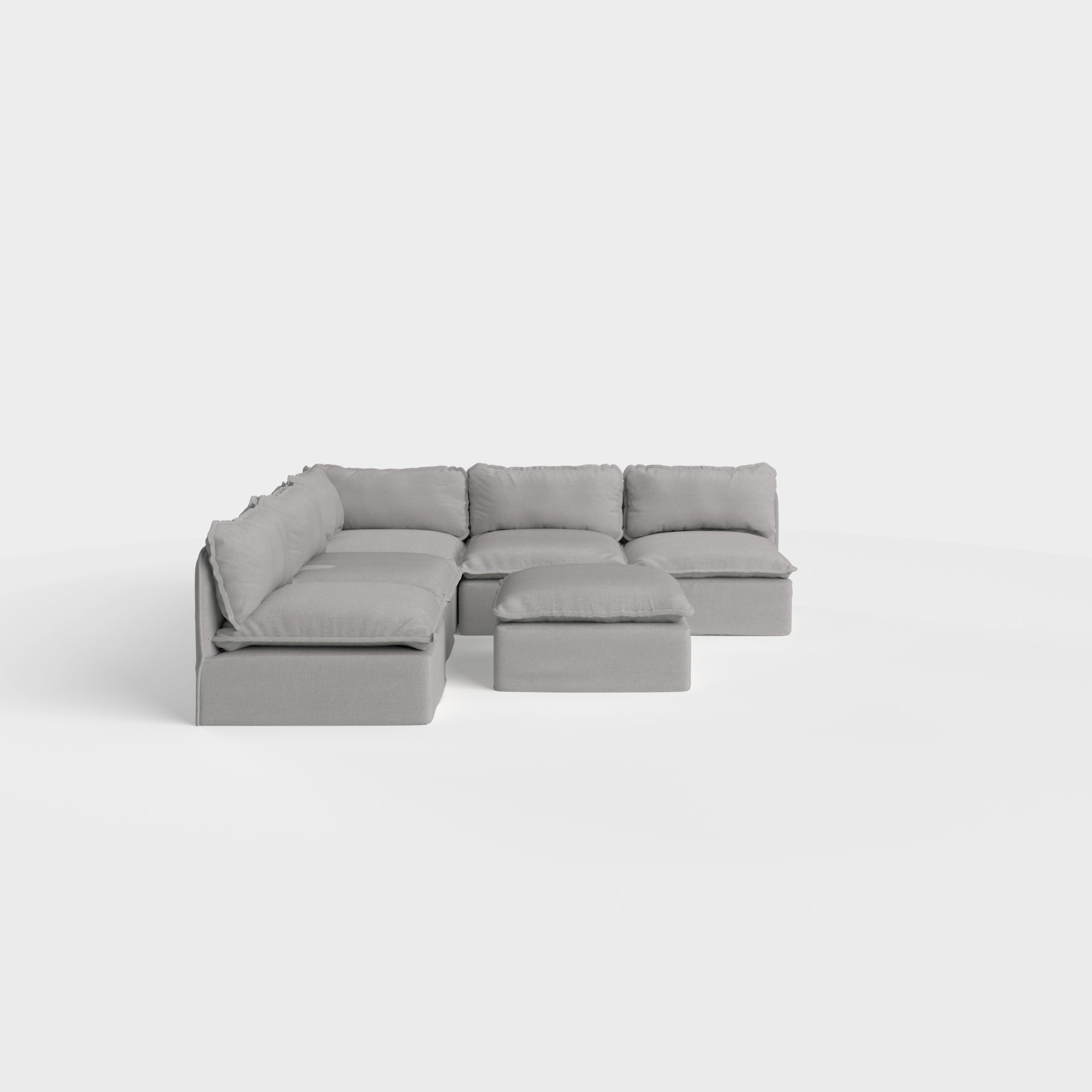Slipcover Only - Modular Outdoor Washable 5-Seater Open-Ends Corner Sectional + Ottoman | Classic Canvas in Stone Gray