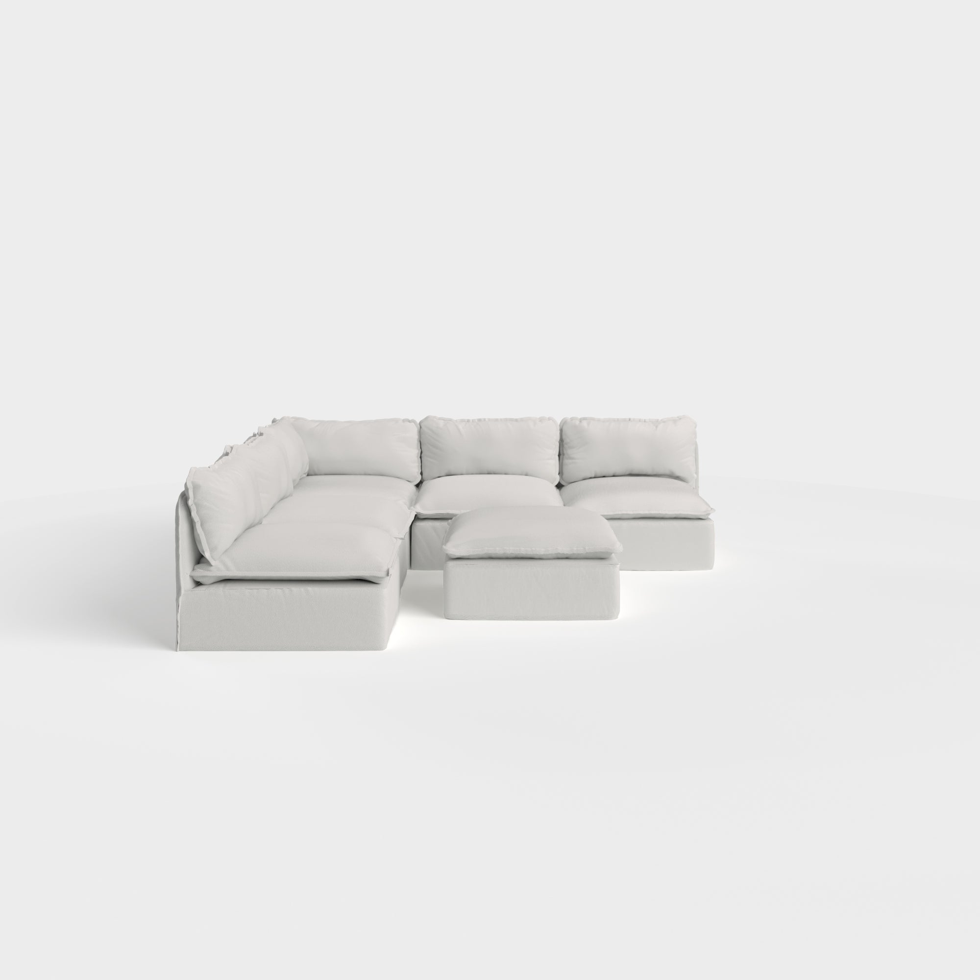 Slipcover Only - Modular Outdoor Washable 5-Seater Open-Ends Corner Sectional + Ottoman | Nano Slubweave in Mist