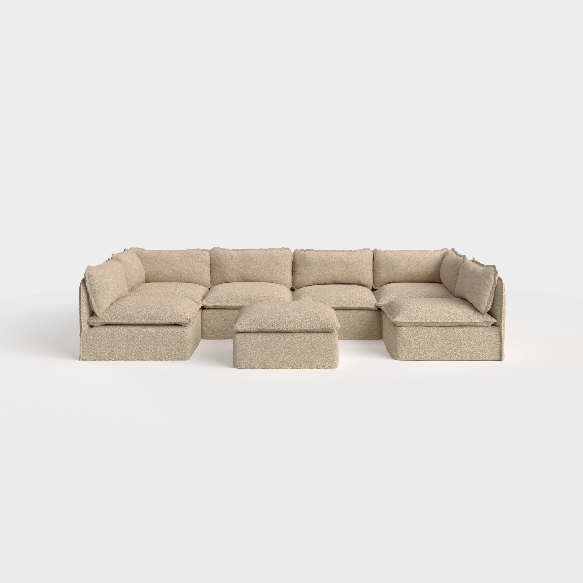 Slipcover Only - Modular Outdoor Washable 6-Seater Open-Ends U-Sectional + Ottoman | Alfresco Boucle in Cashew