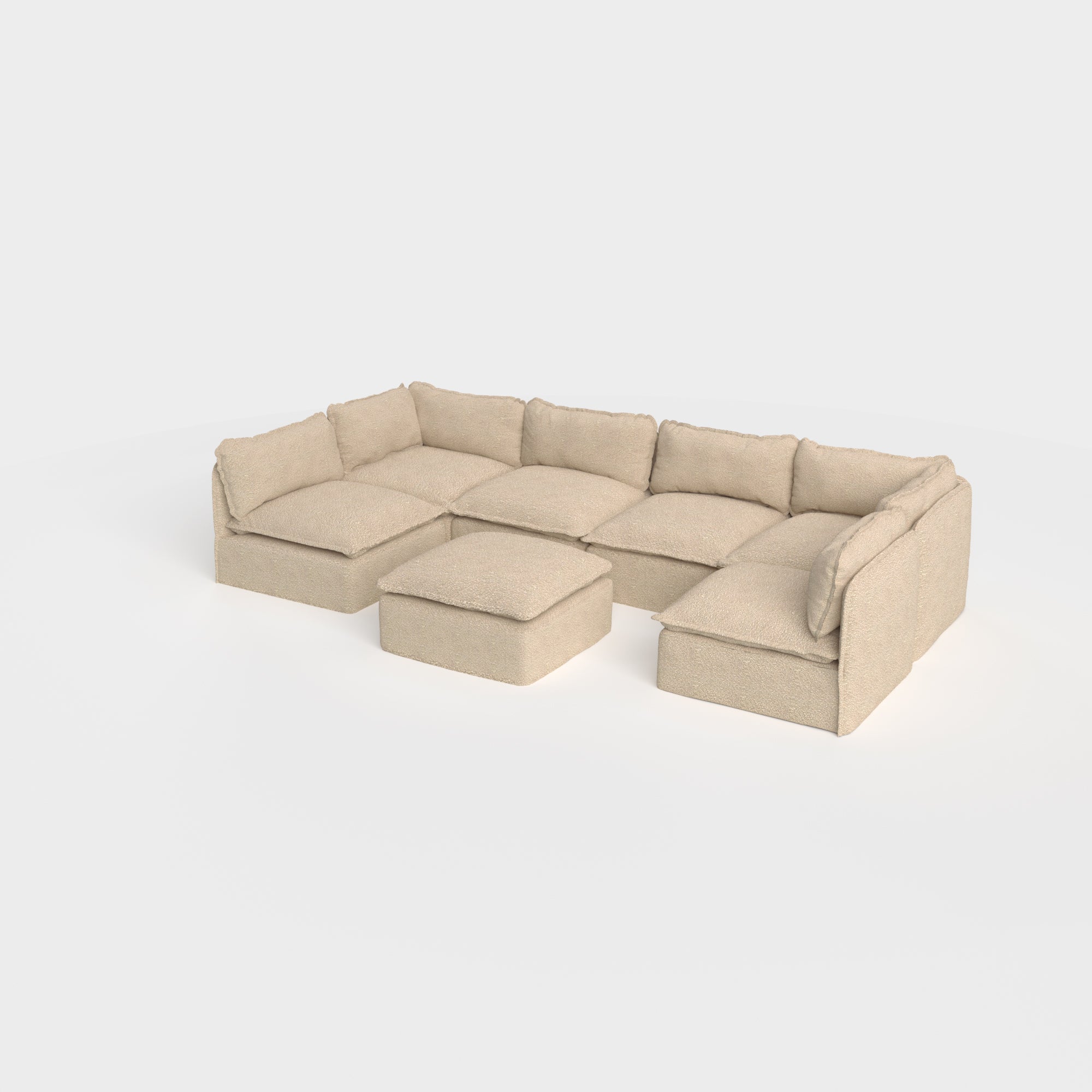 Slipcover Only - Modular Outdoor Washable 6-Seater Open-Ends U-Sectional + Ottoman | Alfresco Boucle in Cashew