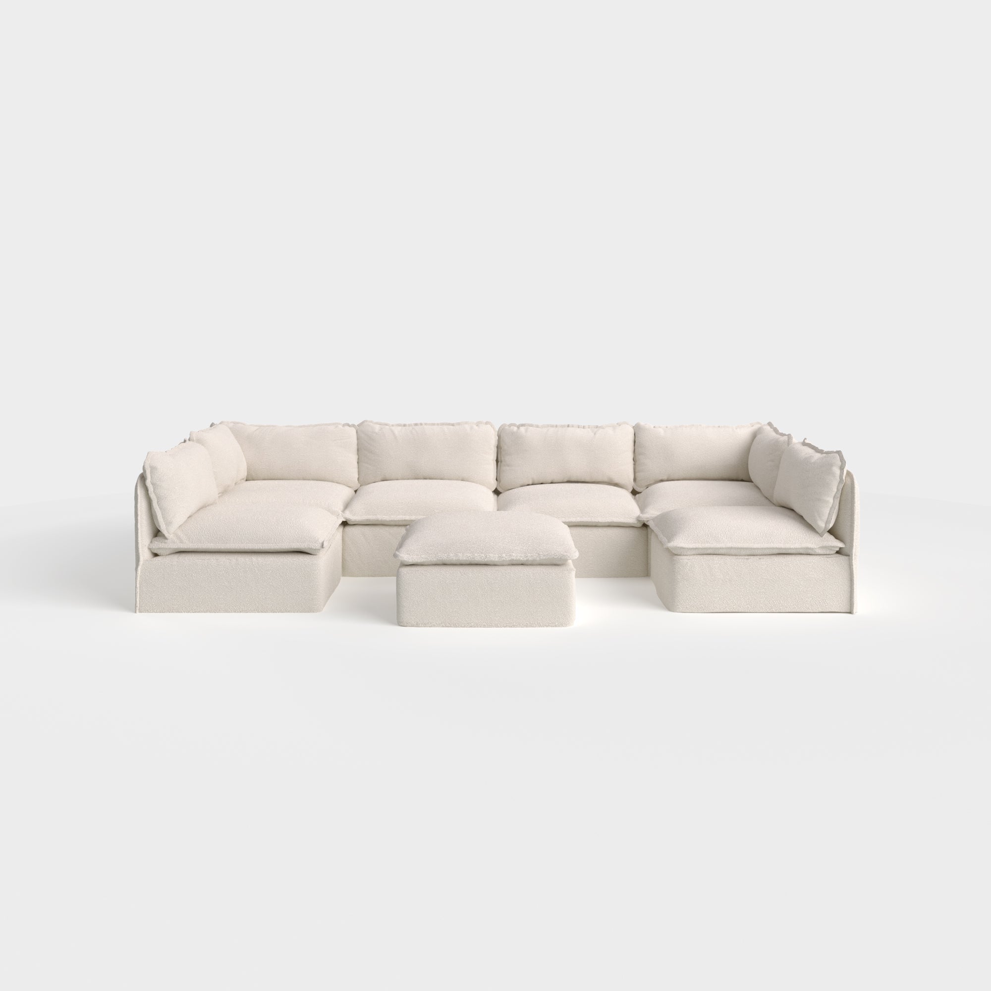 Slipcover Only - Modular Outdoor Washable 6-Seater Open-Ends U-Sectional + Ottoman | Alfresco Boucle in Creme