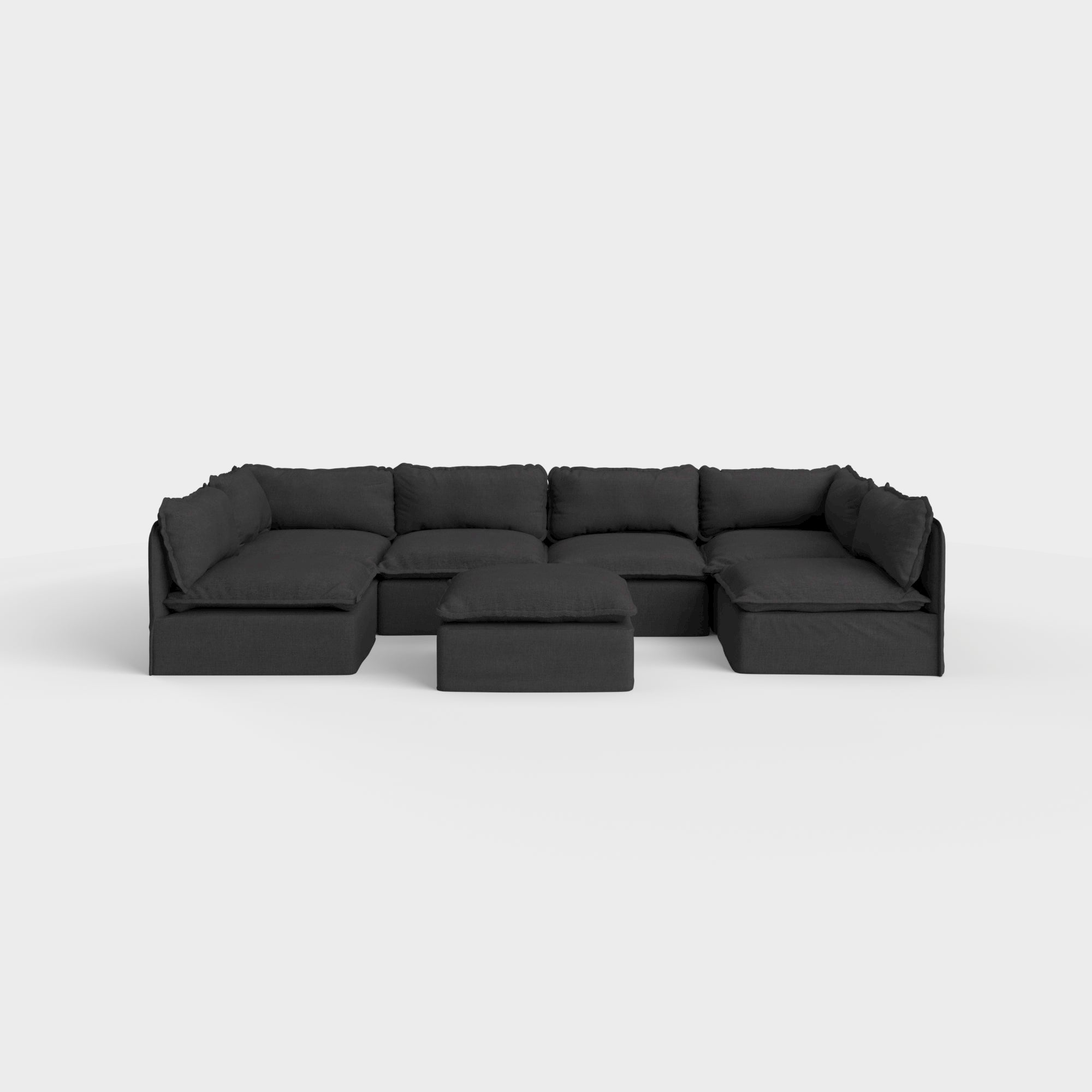 Slipcover Only - Modular Outdoor Washable 6-Seater Open-Ends U-Sectional + Ottoman | Classic Canvas in Charcoal