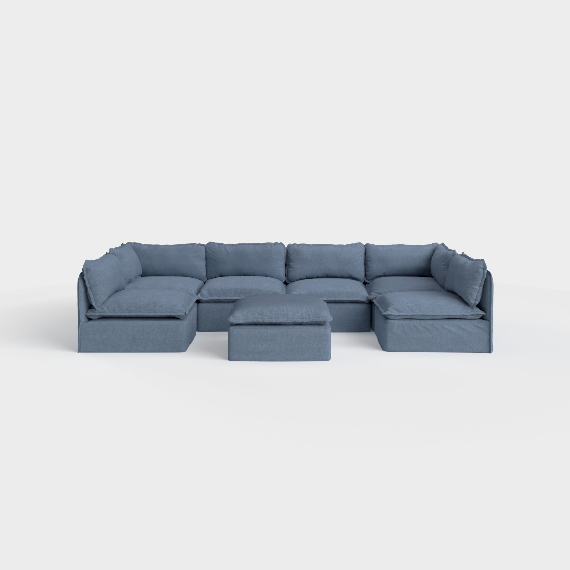 Slipcover Only - Modular Outdoor Washable 6-Seater Open-Ends U-Sectional + Ottoman | Classic Canvas in Ocean