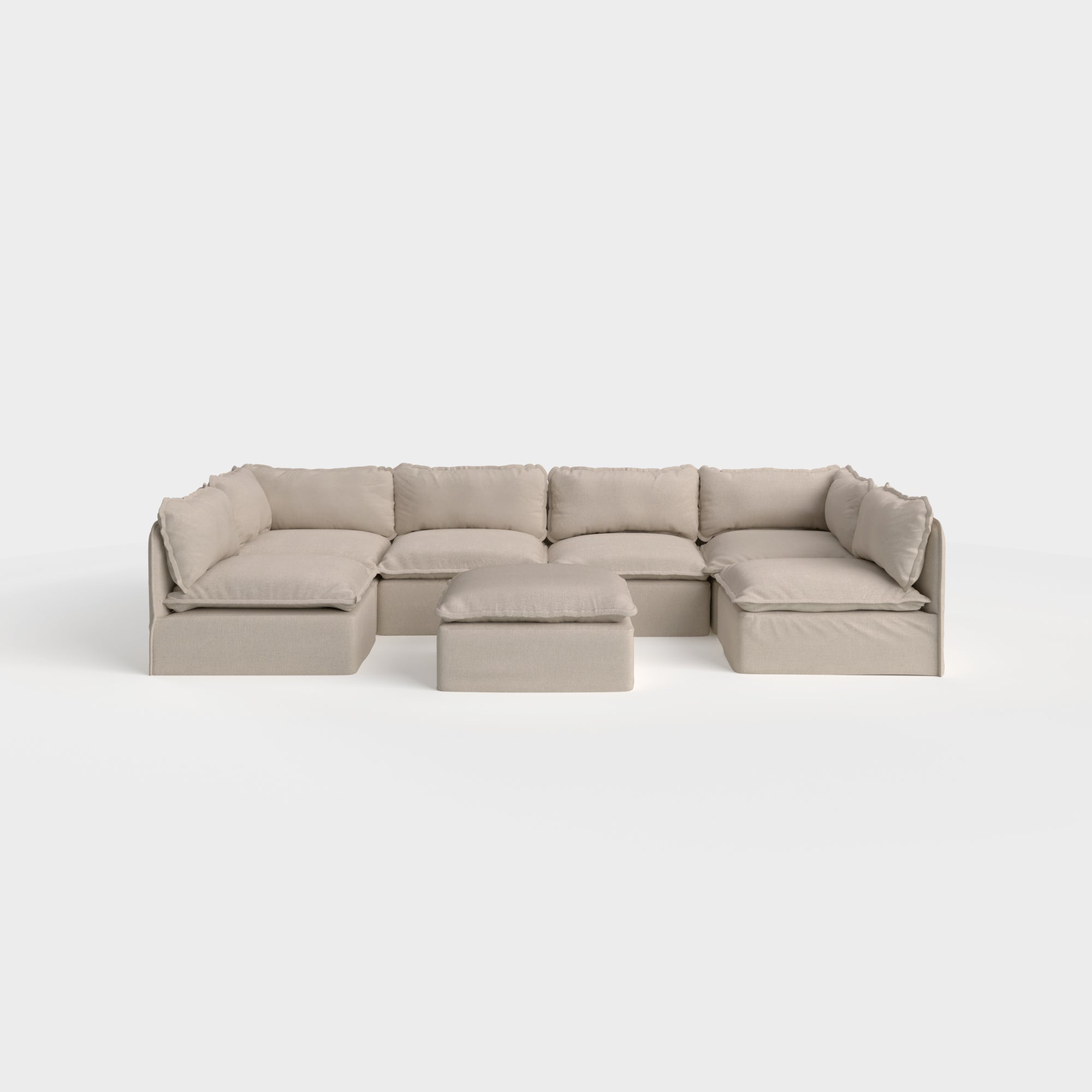 Slipcover Only - Modular Outdoor Washable 6-Seater Open-Ends U-Sectional + Ottoman | Classic Canvas in Sand