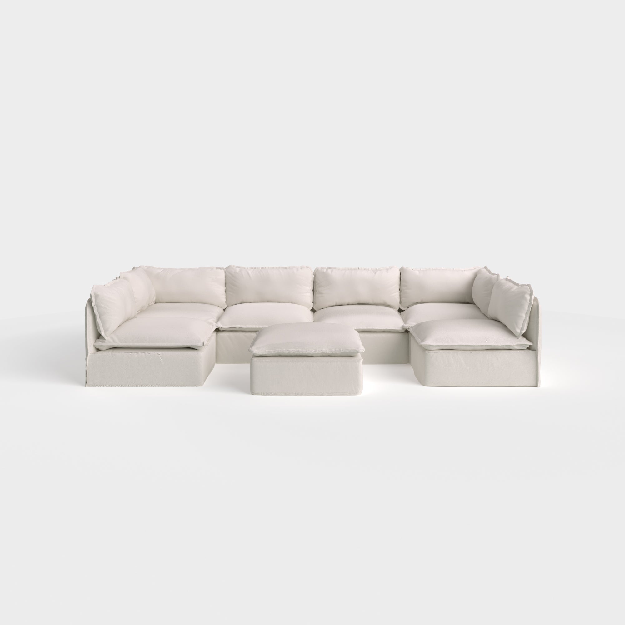 Slipcover Only - Modular Outdoor Washable 6-Seater Open-Ends U-Sectional + Ottoman | Nano Slubweave in Chai