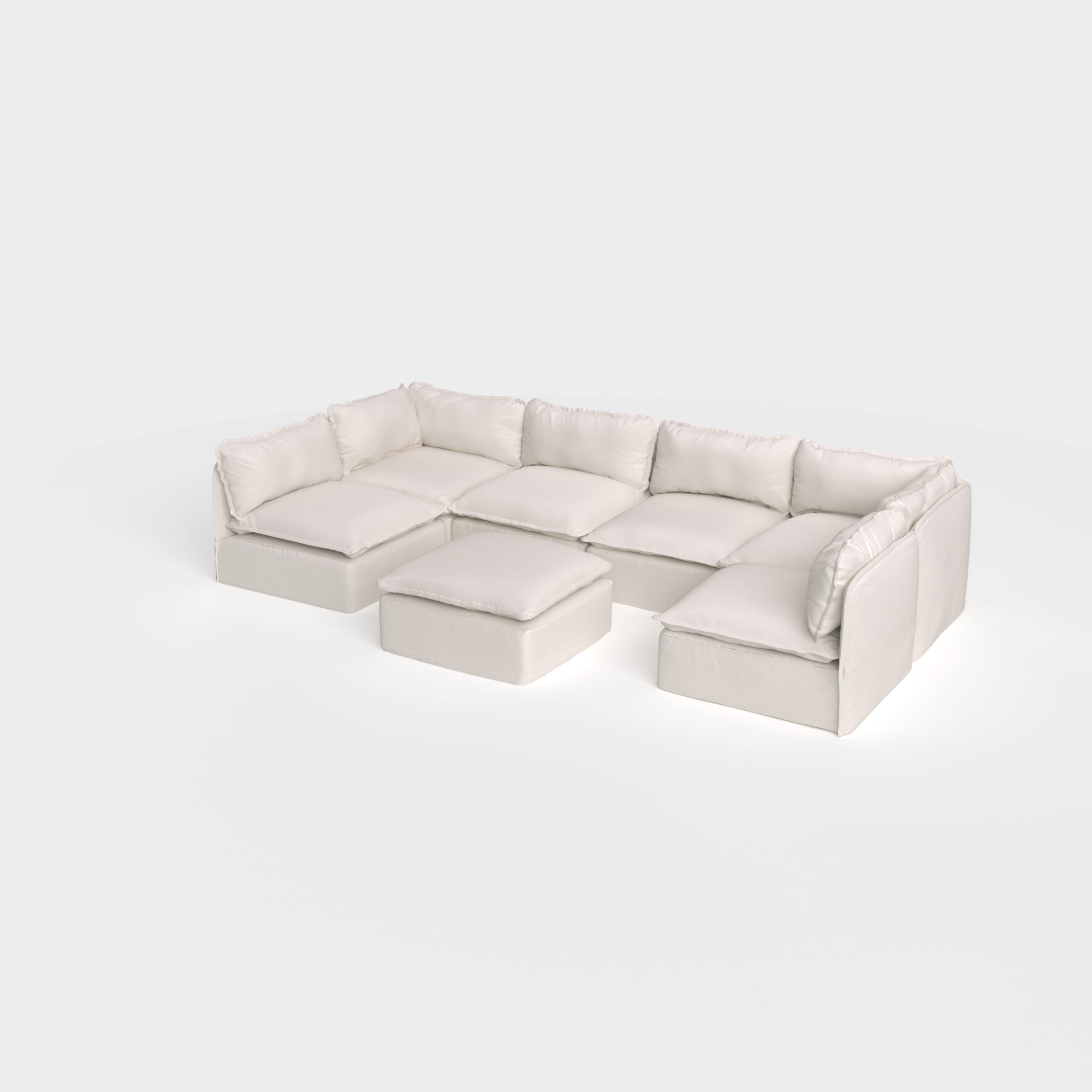 Slipcover Only - Modular Outdoor Washable 6-Seater Open-Ends U-Sectional + Ottoman | Nano Slubweave in Chai