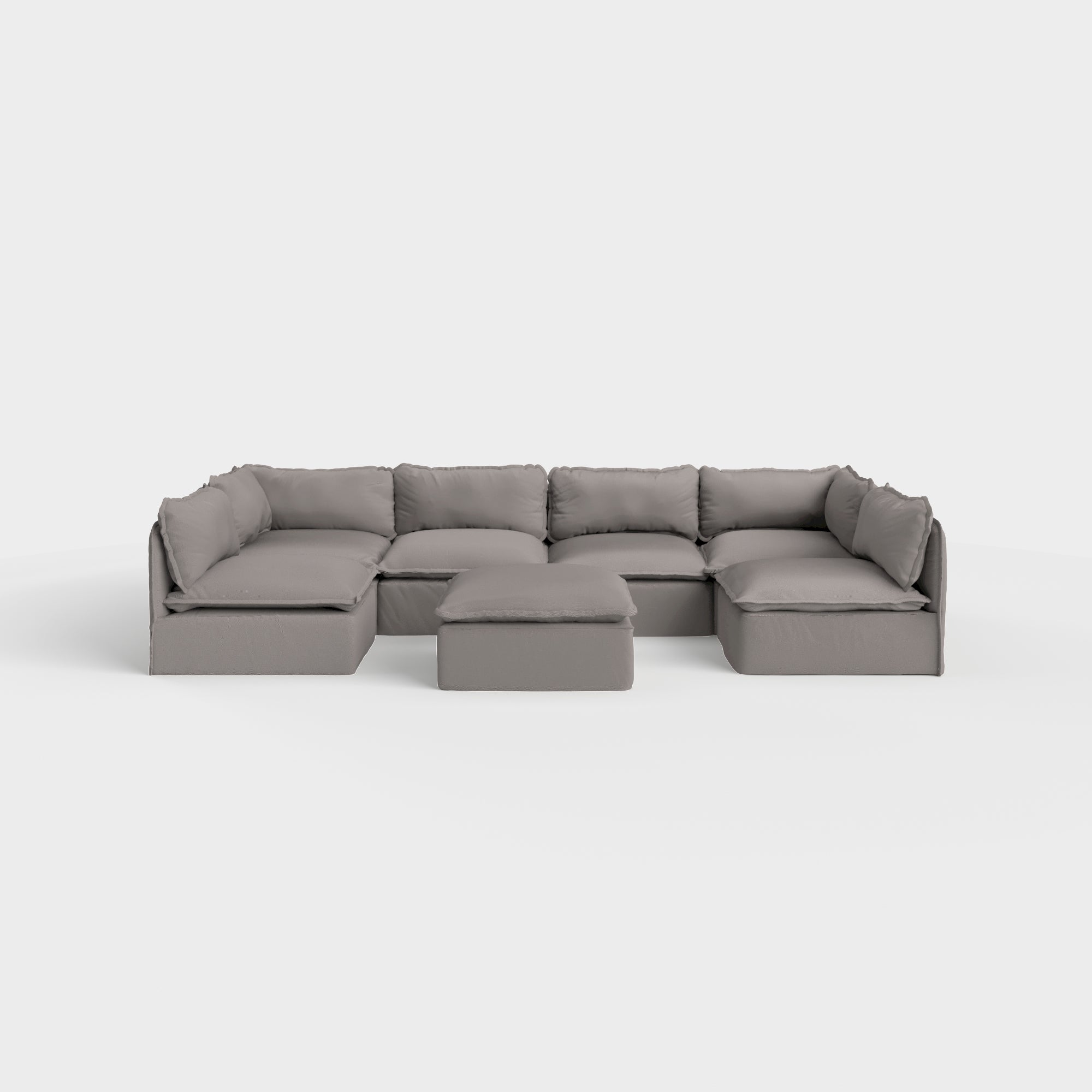 Slipcover Only - Modular Outdoor Washable 6-Seater Open-Ends U-Sectional + Ottoman | Nano Slubweave in Haze Gray