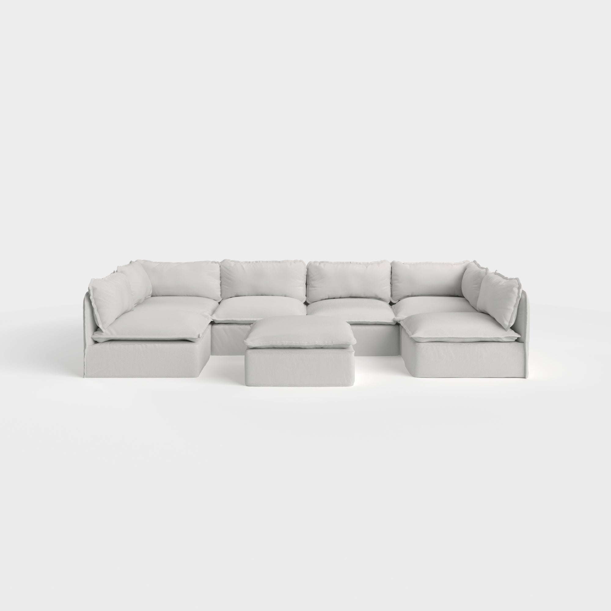Slipcover Only - Modular Outdoor Washable 6-Seater Open-Ends U-Sectional + Ottoman | Nano Slubweave in Mist