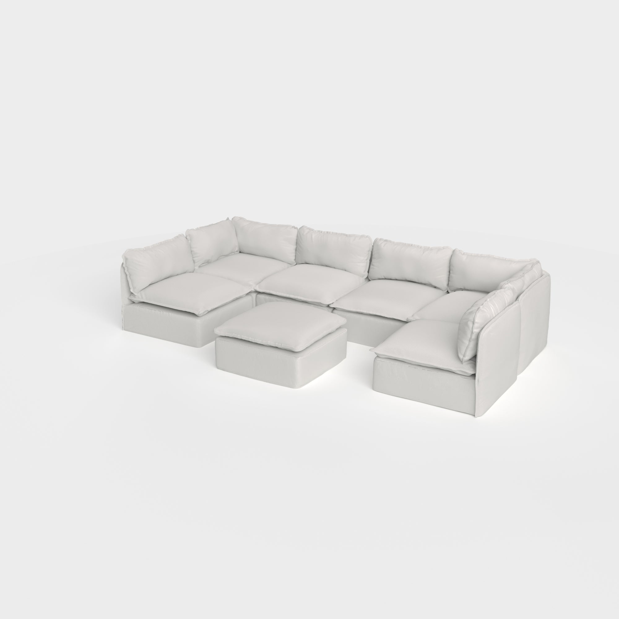 Slipcover Only - Modular Outdoor Washable 6-Seater Open-Ends U-Sectional + Ottoman | Nano Slubweave in Mist