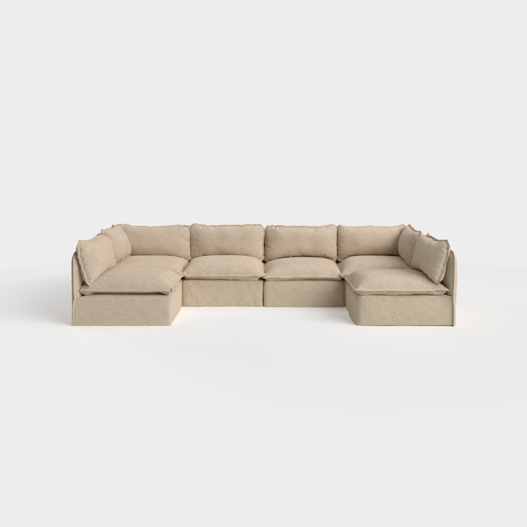 Slipcover Only - Modular Outdoor Washable 6-Seater Open-Ends U-Sectional | Alfresco Boucle in Cashew