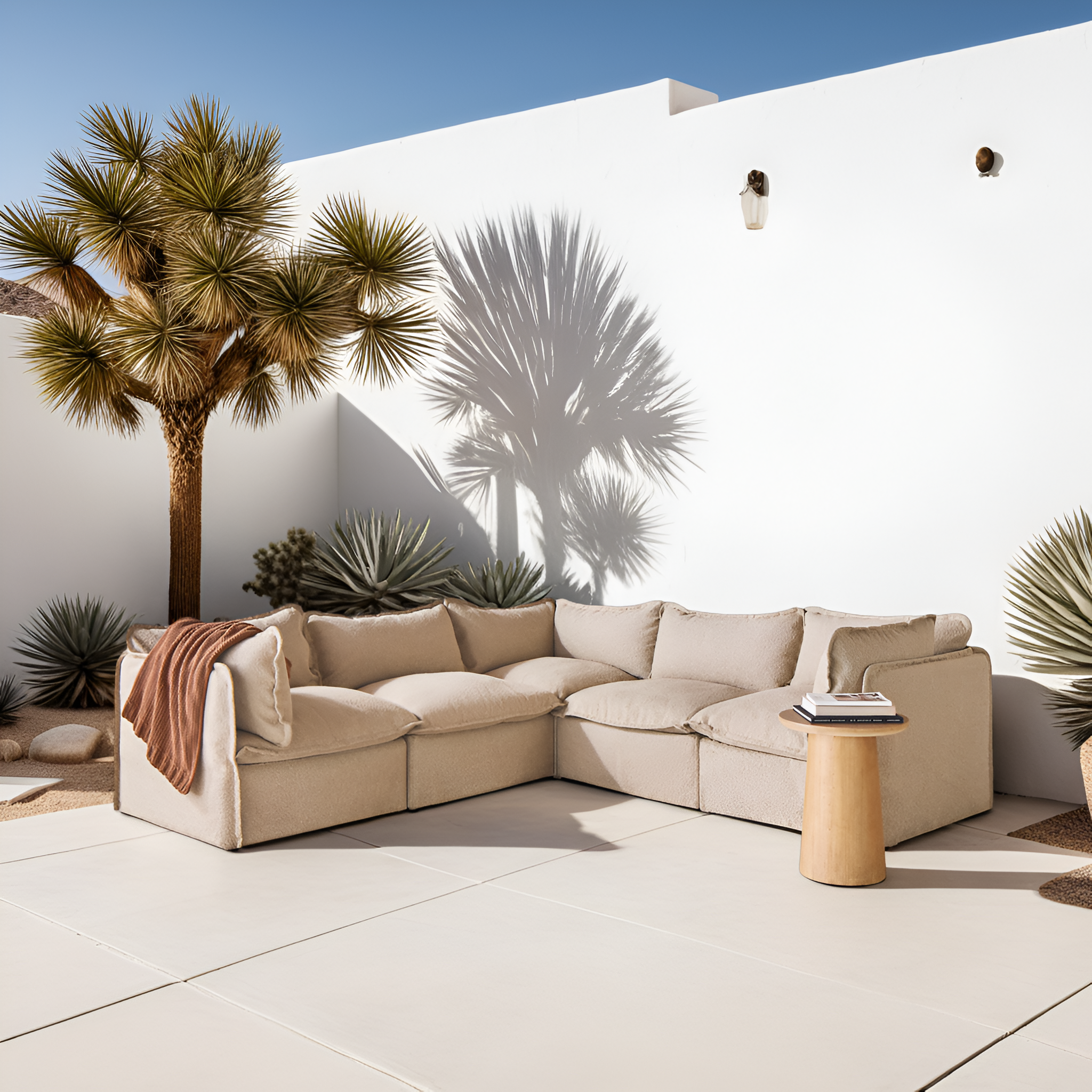 Slipcover Only - Modular Outdoor Washable 6-Seater U-Sectional + Ottoman | Alfresco Boucle in Cashew