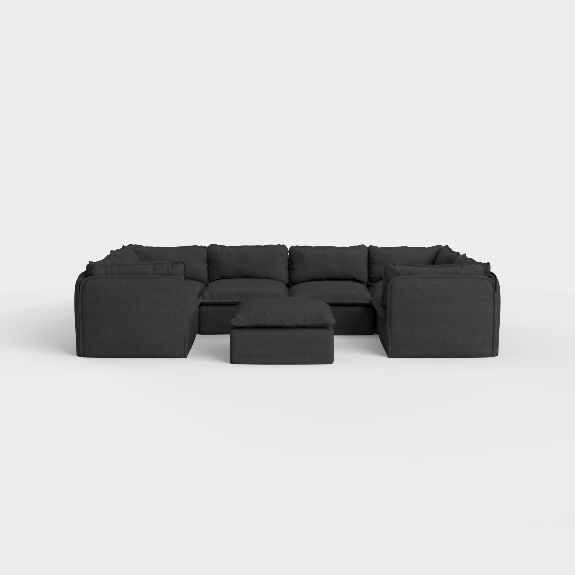Slipcover Only - Modular Outdoor Washable 6-Seater U-Sectional + Ottoman | Classic Canvas in Charcoal