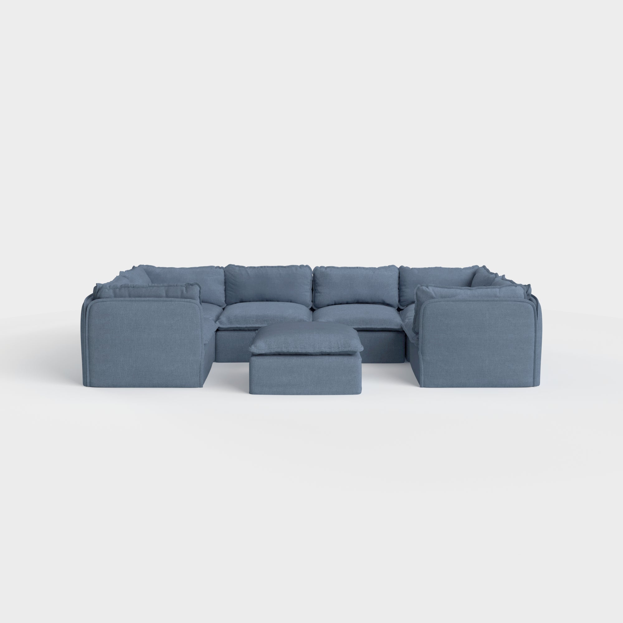Slipcover Only - Modular Outdoor Washable 6-Seater U-Sectional + Ottoman | Classic Canvas in Ocean