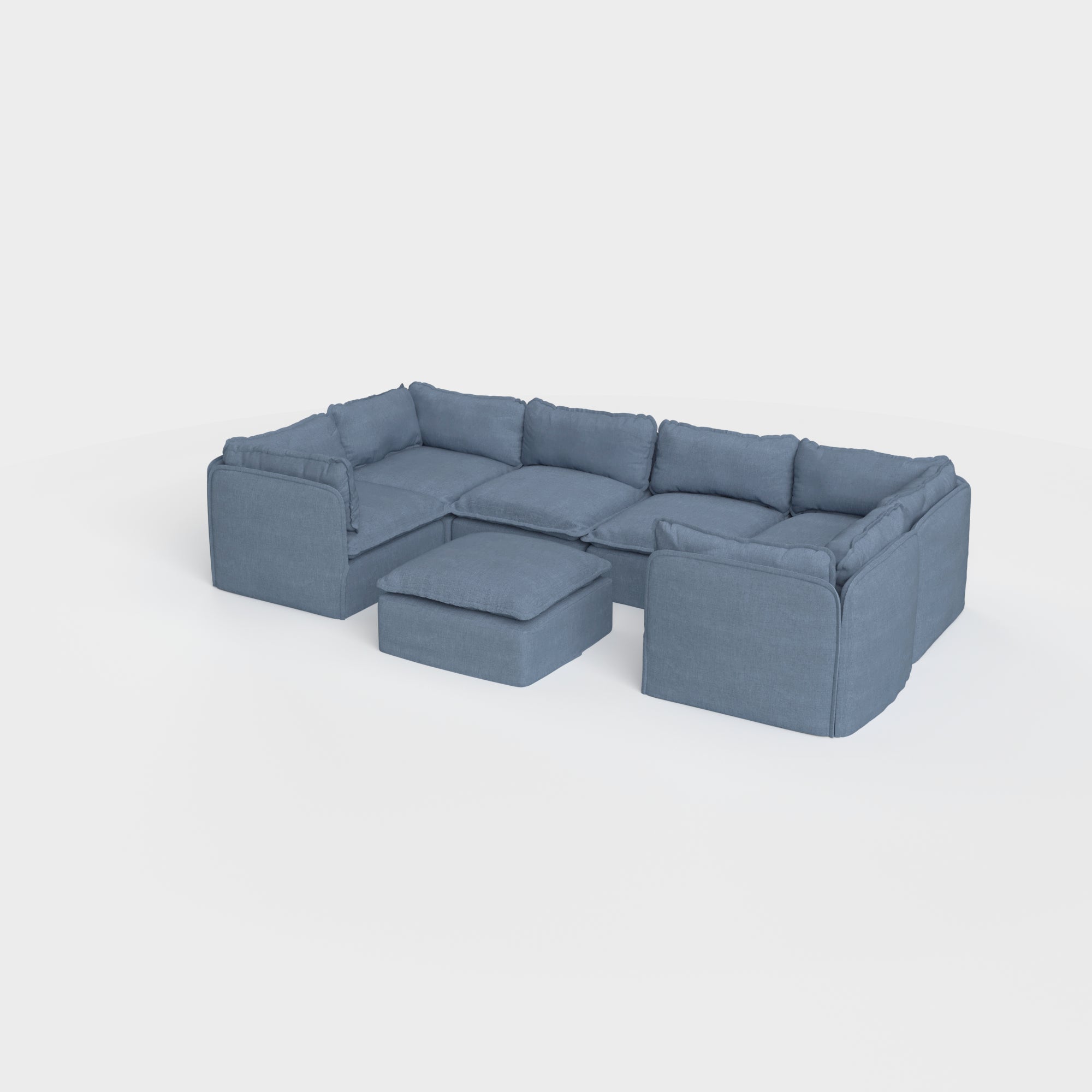 Slipcover Only - Modular Outdoor Washable 6-Seater U-Sectional + Ottoman | Classic Canvas in Ocean