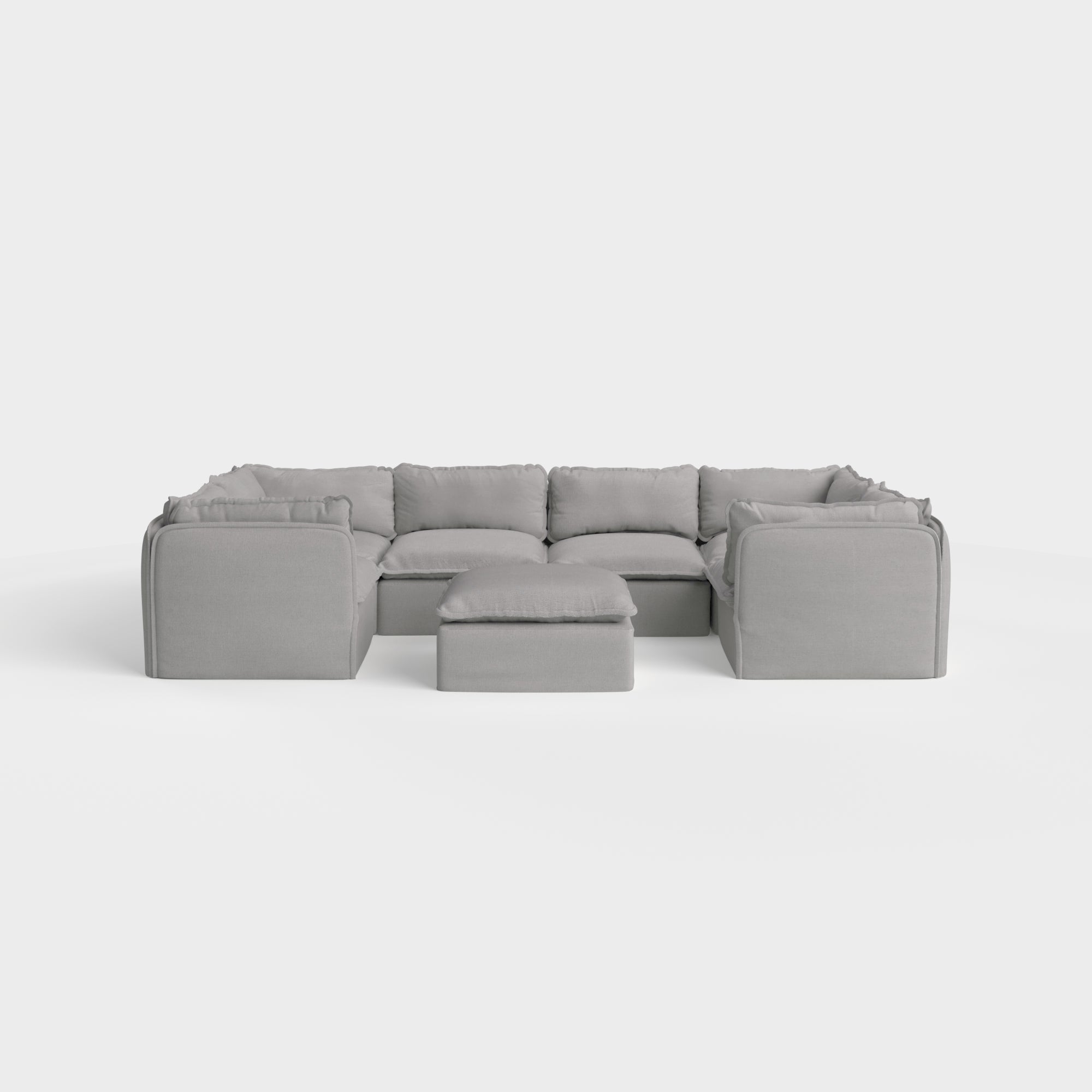 Slipcover Only - Modular Outdoor Washable 6-Seater U-Sectional + Ottoman | Classic Canvas in Stone Gray