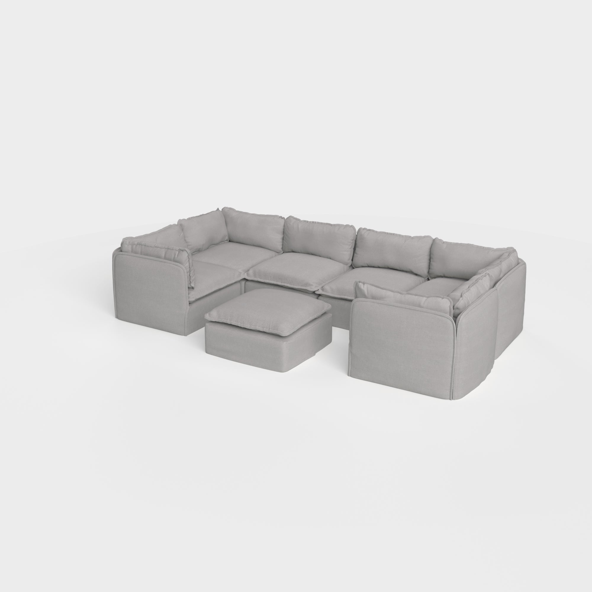 Slipcover Only - Modular Outdoor Washable 6-Seater U-Sectional + Ottoman | Classic Canvas in Stone Gray