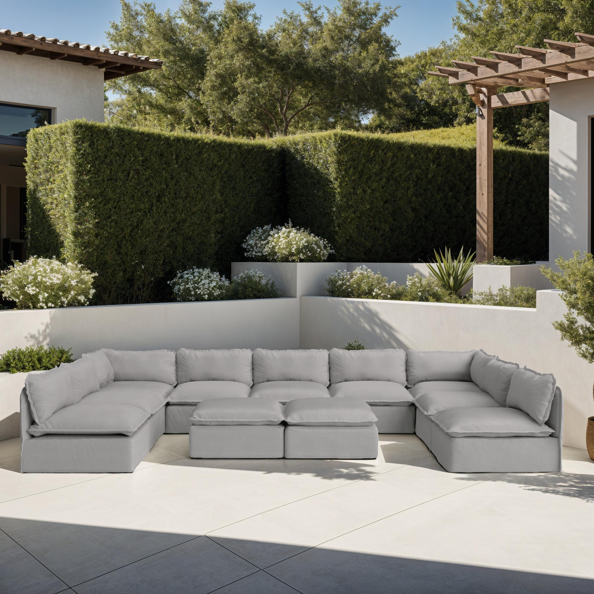 Slipcover Only - Modular Outdoor Washable 6-Seater U-Sectional + Ottoman | Classic Canvas in Stone Gray