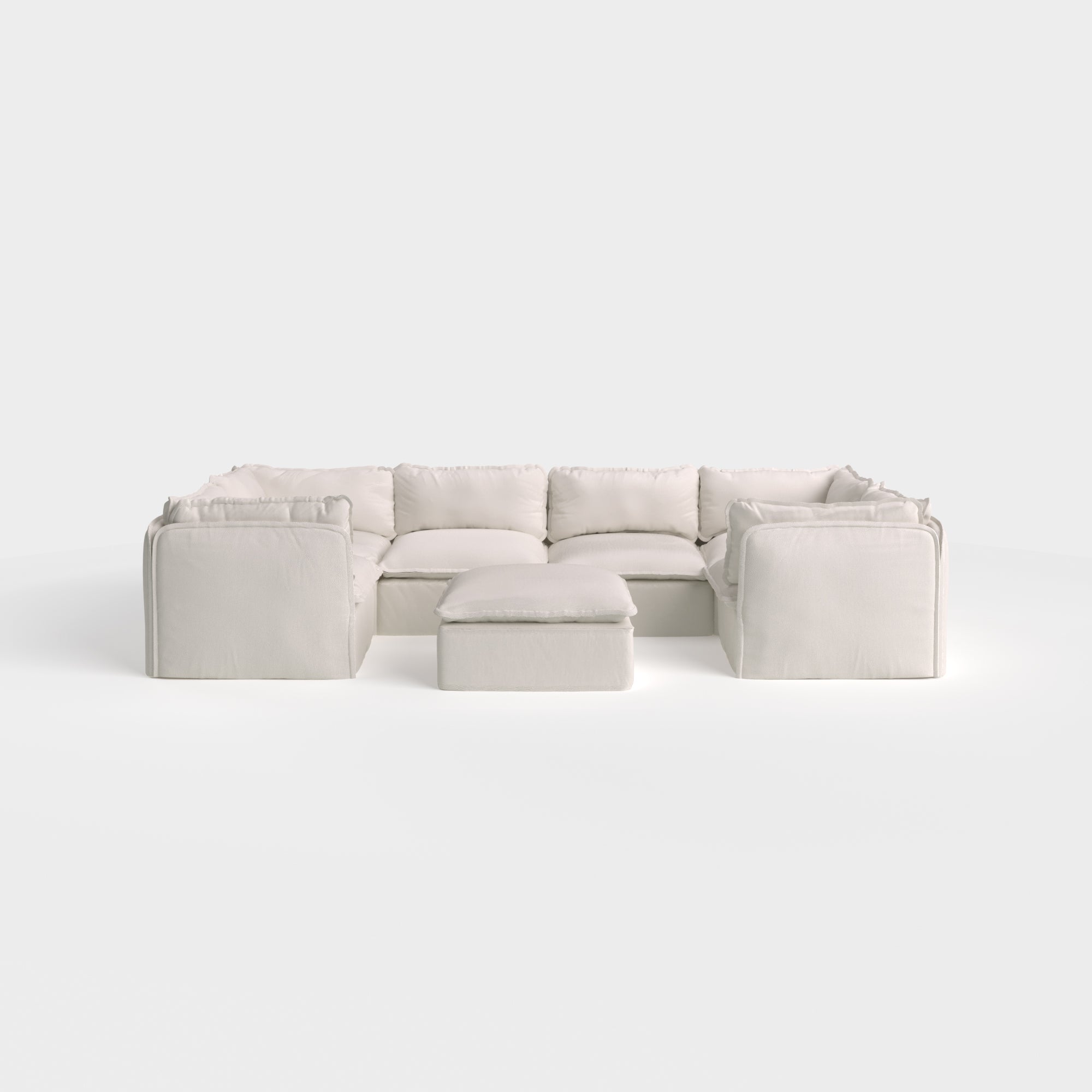 Slipcover Only - Modular Outdoor Washable 6-Seater U-Sectional + Ottoman | Nano Slubweave in Chai
