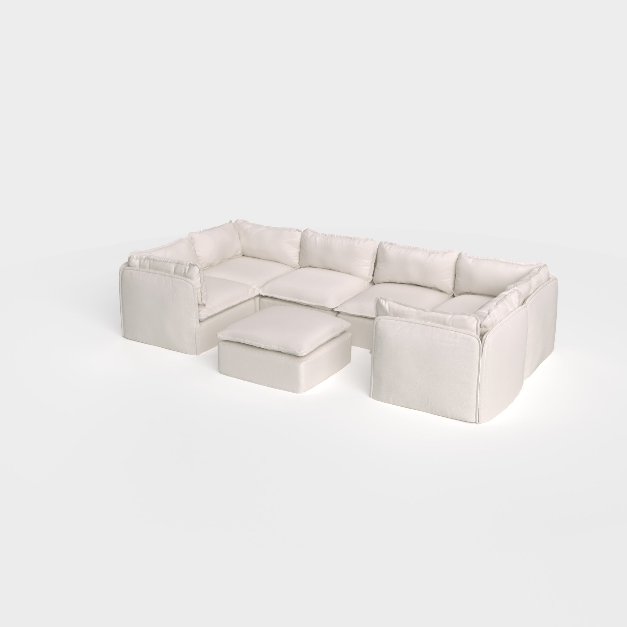 Slipcover Only - Modular Outdoor Washable 6-Seater U-Sectional + Ottoman | Nano Slubweave in Chai