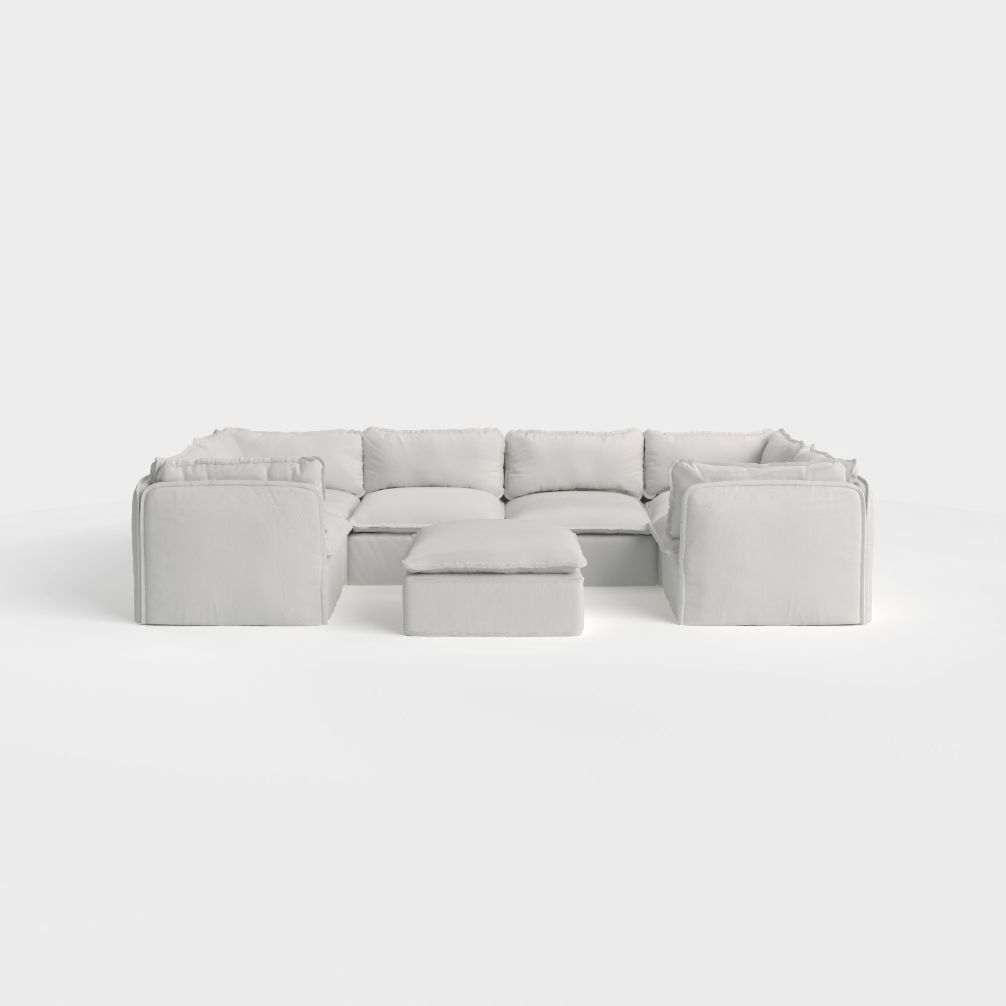 Slipcover Only - Modular Outdoor Washable 6-Seater U-Sectional + Ottoman | Nano Slubweave in Mist