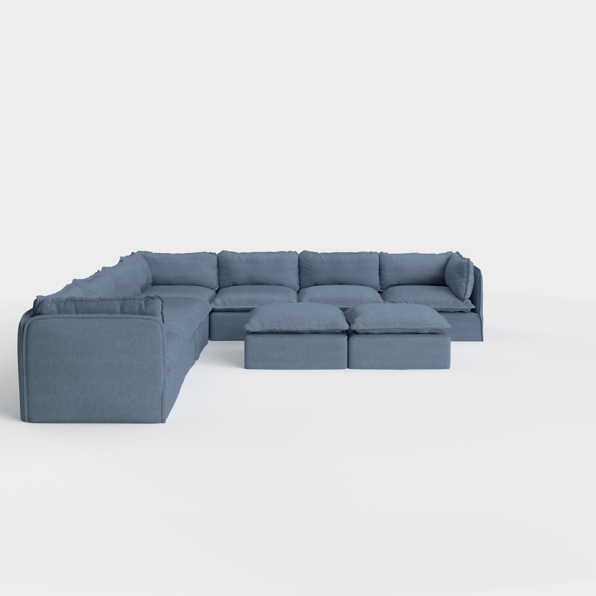 Slipcover Only - Modular Outdoor Washable 7-Seater Corner Sectional  + Bench Ottoman | Classic Canvas in Ocean