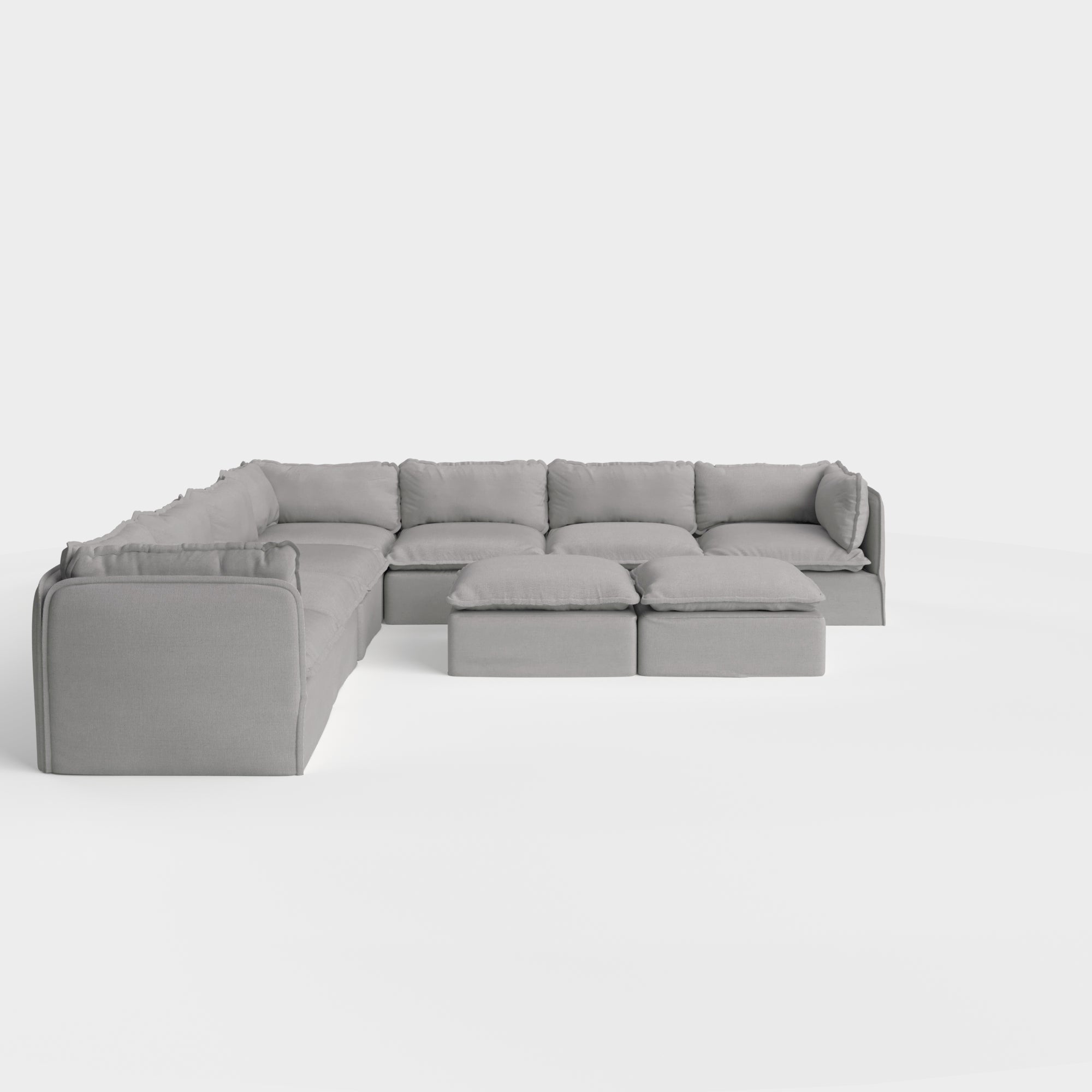 Slipcover Only - Modular Outdoor Washable 7-Seater Corner Sectional  + Bench Ottoman | Classic Canvas in Stone Gray