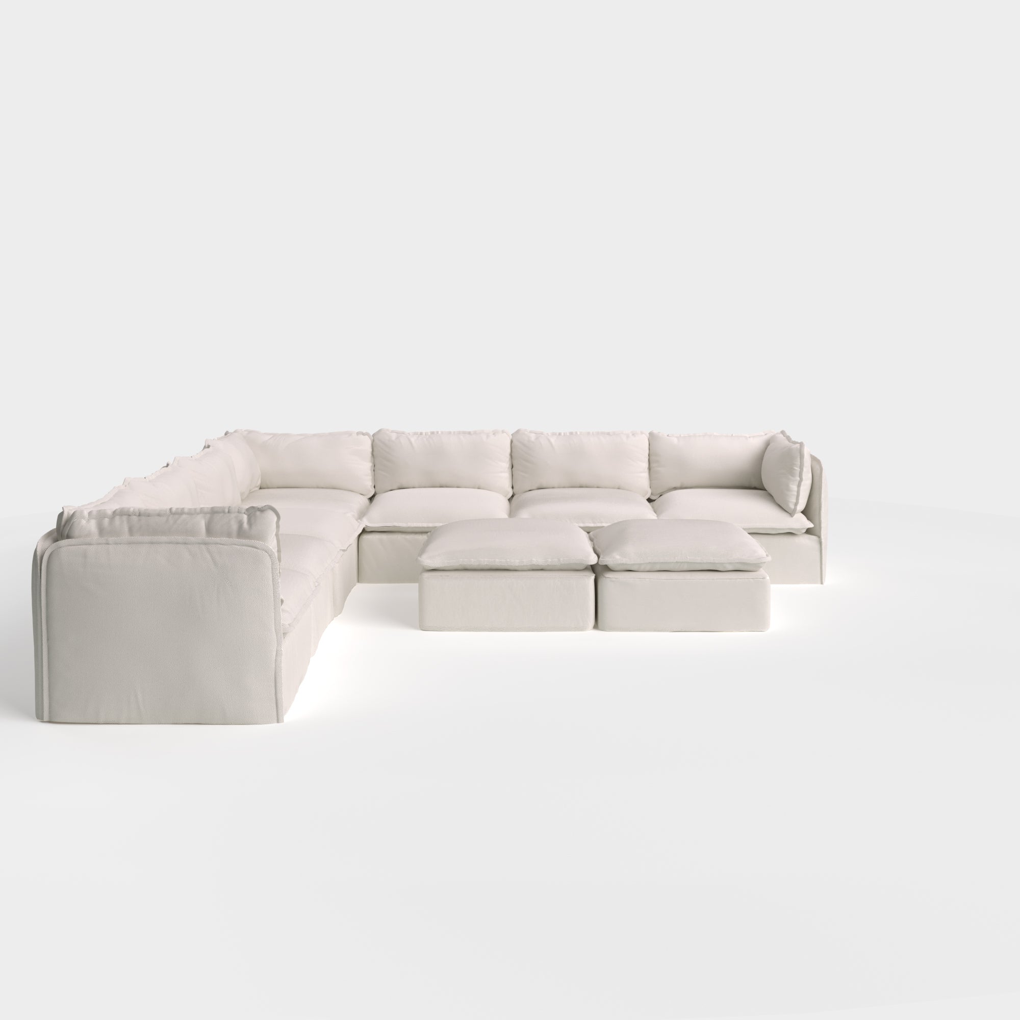 Slipcover Only - Modular Outdoor Washable 7-Seater Corner Sectional  + Bench Ottoman | Nano Slubweave in Chai