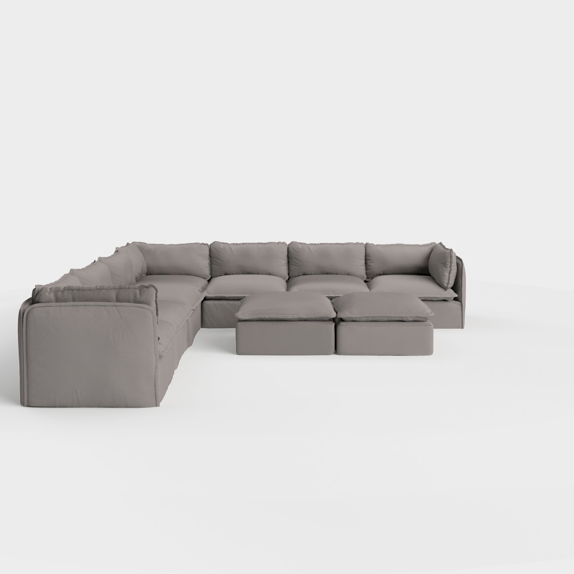 Slipcover Only - Modular Outdoor Washable 7-Seater Corner Sectional  + Bench Ottoman | Nano Slubweave in Haze Gray