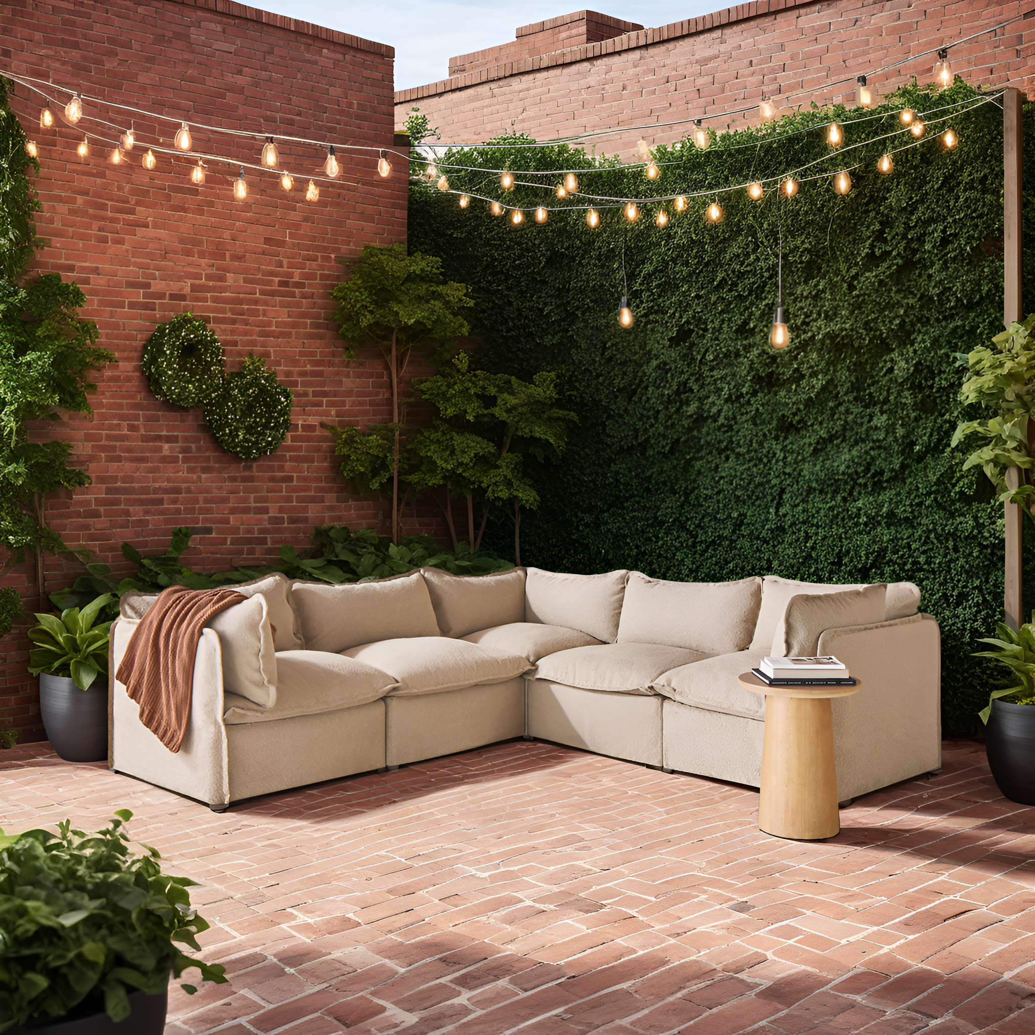 Slipcover Only - Modular Outdoor Washable 7-Seater Corner Sectional | Alfresco Boucle in Cashew