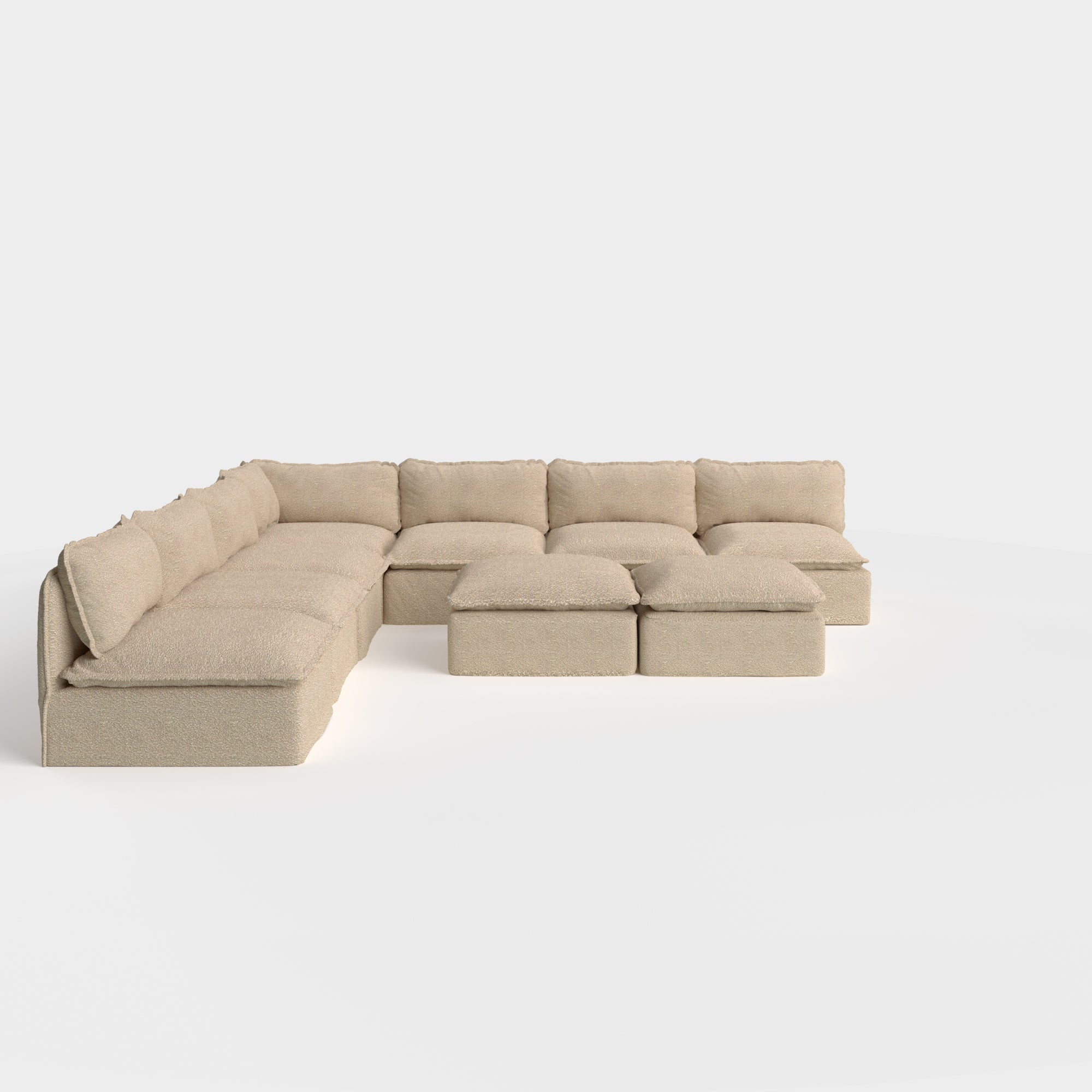 Slipcover Only - Modular Outdoor Washable 7-Seater Open-Ends Corner Sectional  + Bench Ottoman | Alfresco Boucle in Cashew