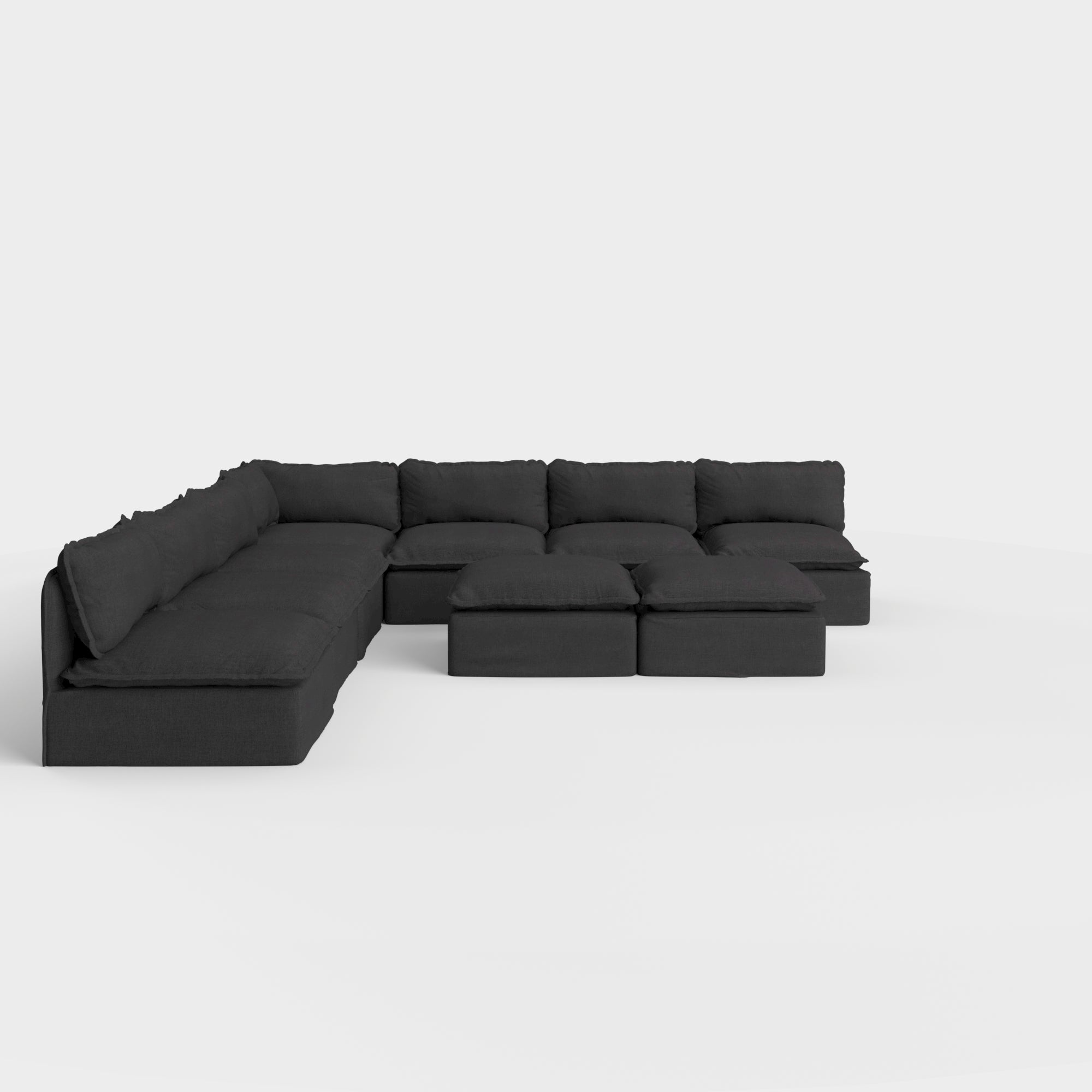 Slipcover Only - Modular Outdoor Washable 7-Seater Open-Ends Corner Sectional  + Bench Ottoman | Classic Canvas in Charcoal
