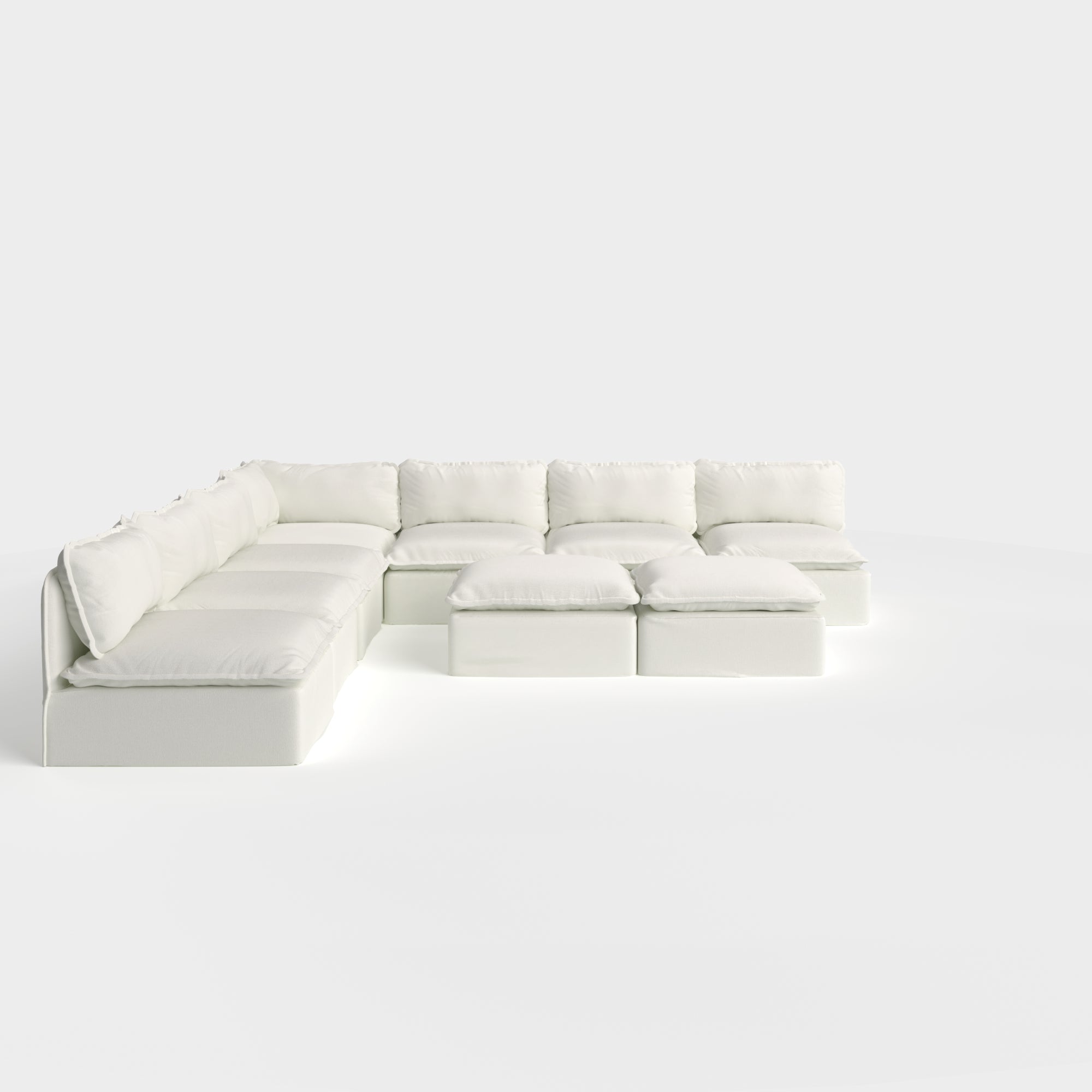 Slipcover Only - Modular Outdoor Washable 7-Seater Open-Ends Corner Sectional + Bench Ottoman | Classic Canvas in Cloud