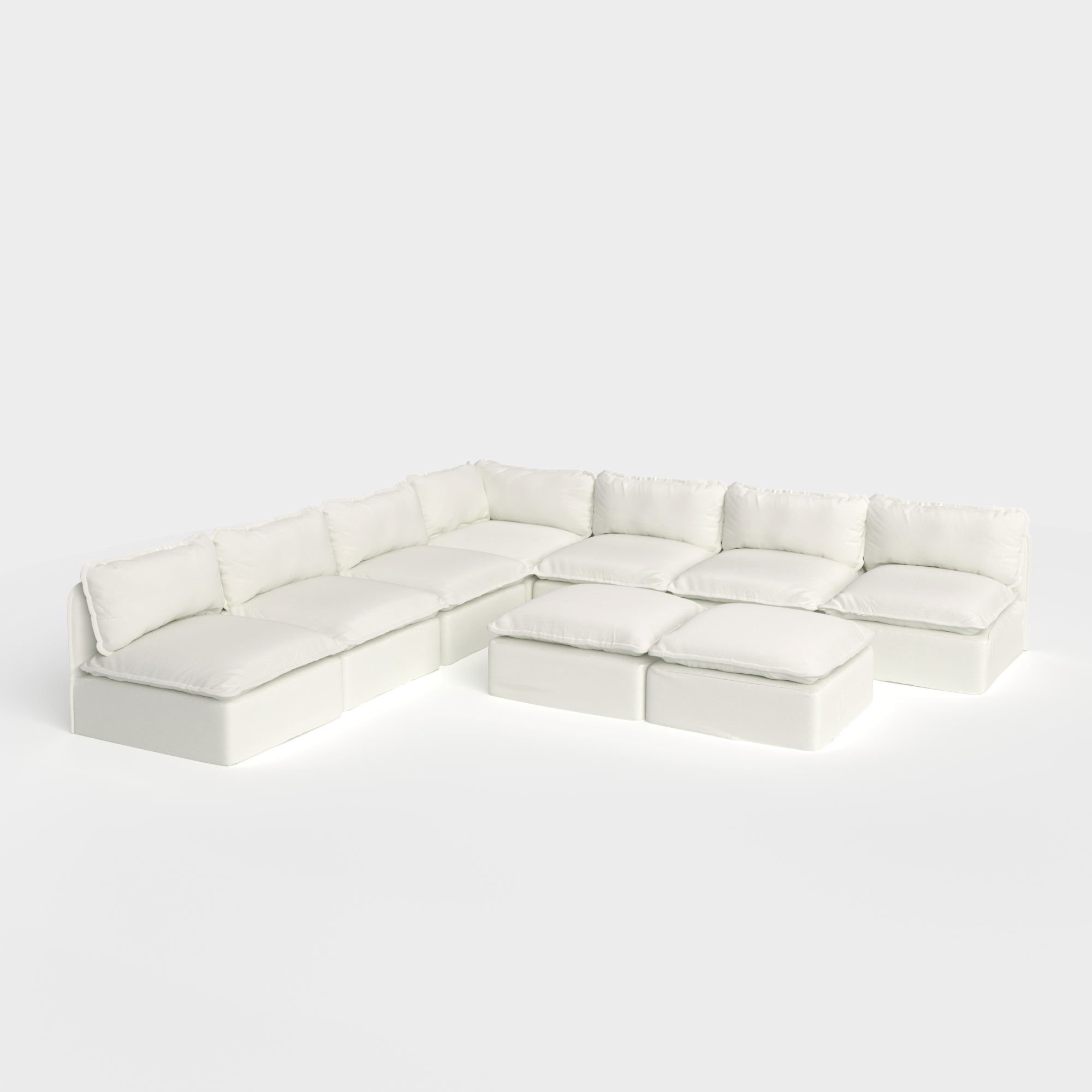 Slipcover Only - Modular Outdoor Washable 7-Seater Open-Ends Corner Sectional + Bench Ottoman | Classic Canvas in Cloud