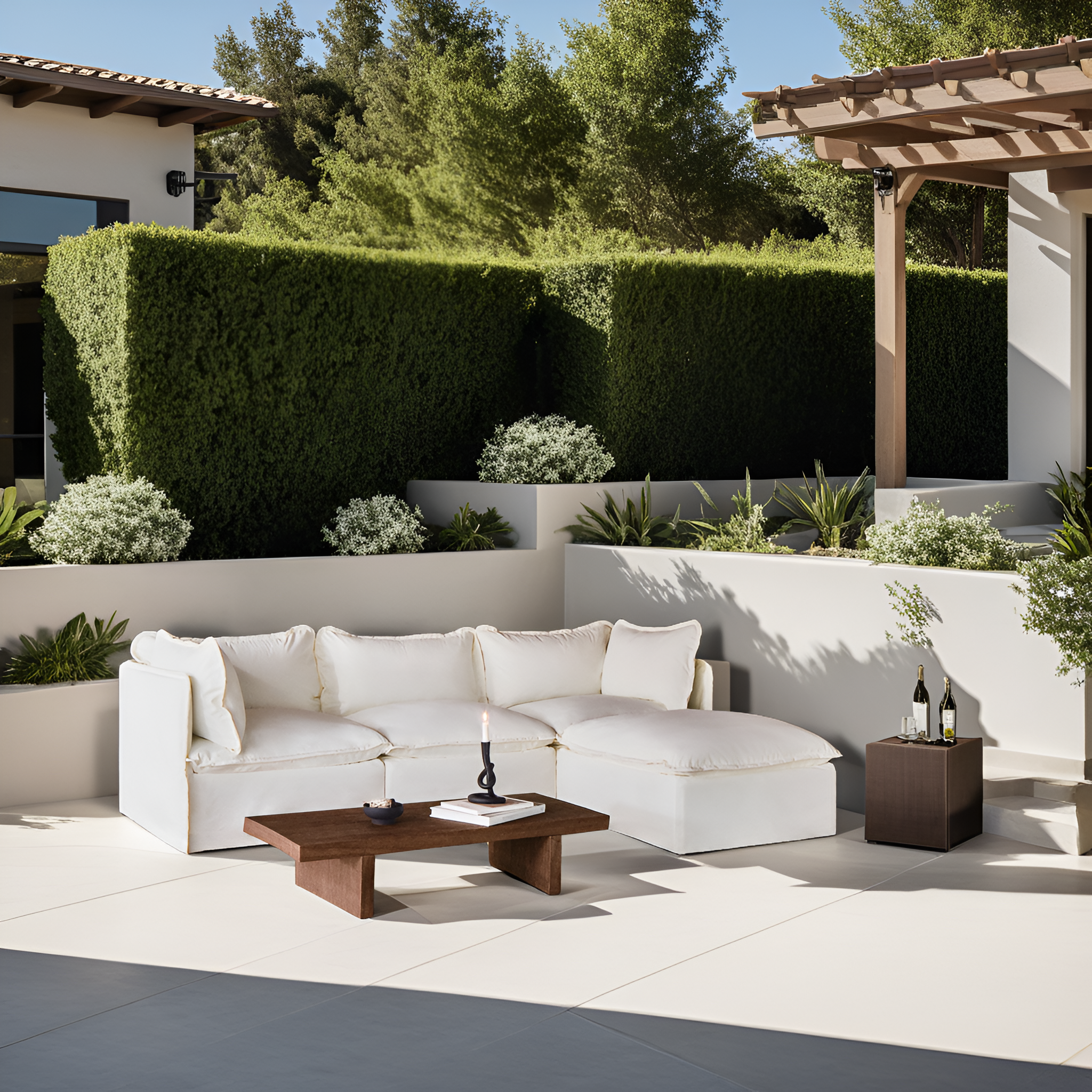 Slipcover Only - Modular Outdoor Washable 7-Seater Open-Ends Corner Sectional + Bench Ottoman | Classic Canvas in Cloud