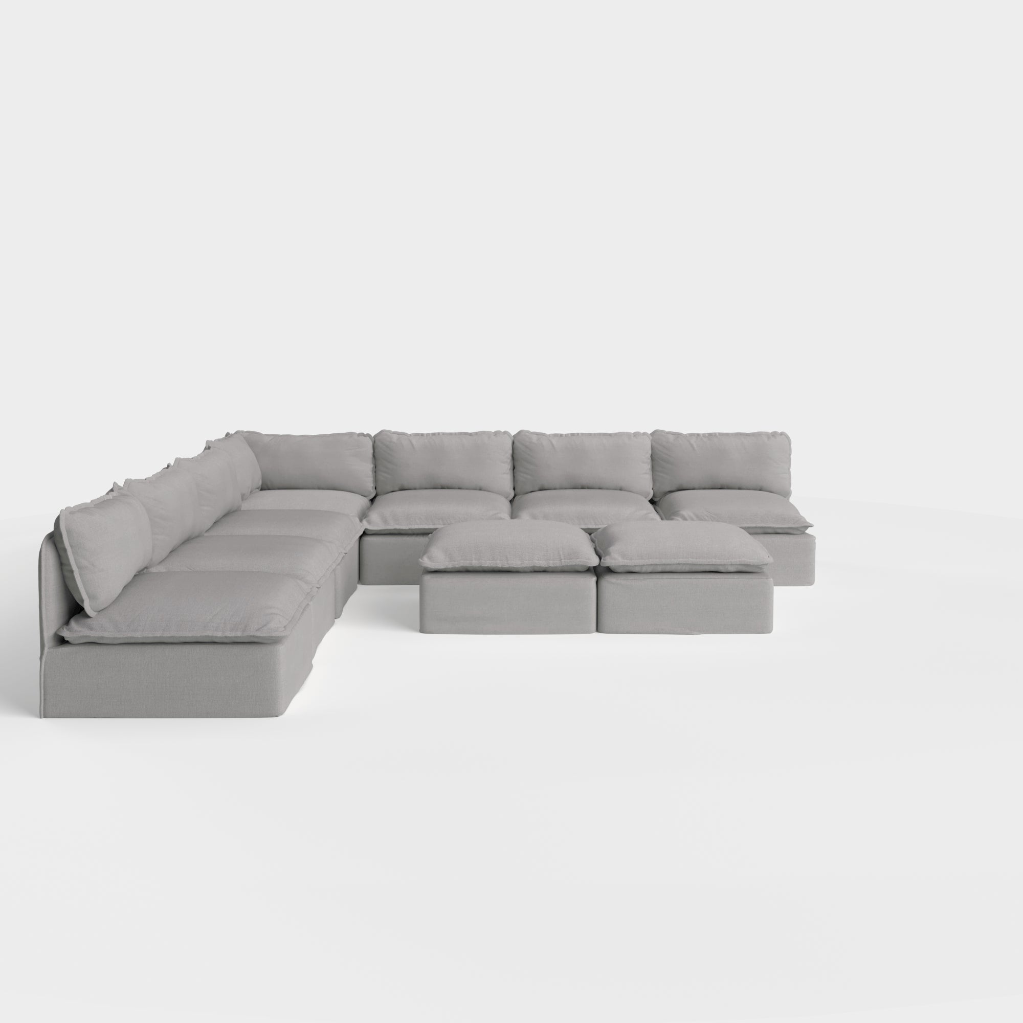Slipcover Only - Modular Outdoor Washable 7-Seater Open-Ends Corner Sectional  + Bench Ottoman | Classic Canvas in Stone Gray