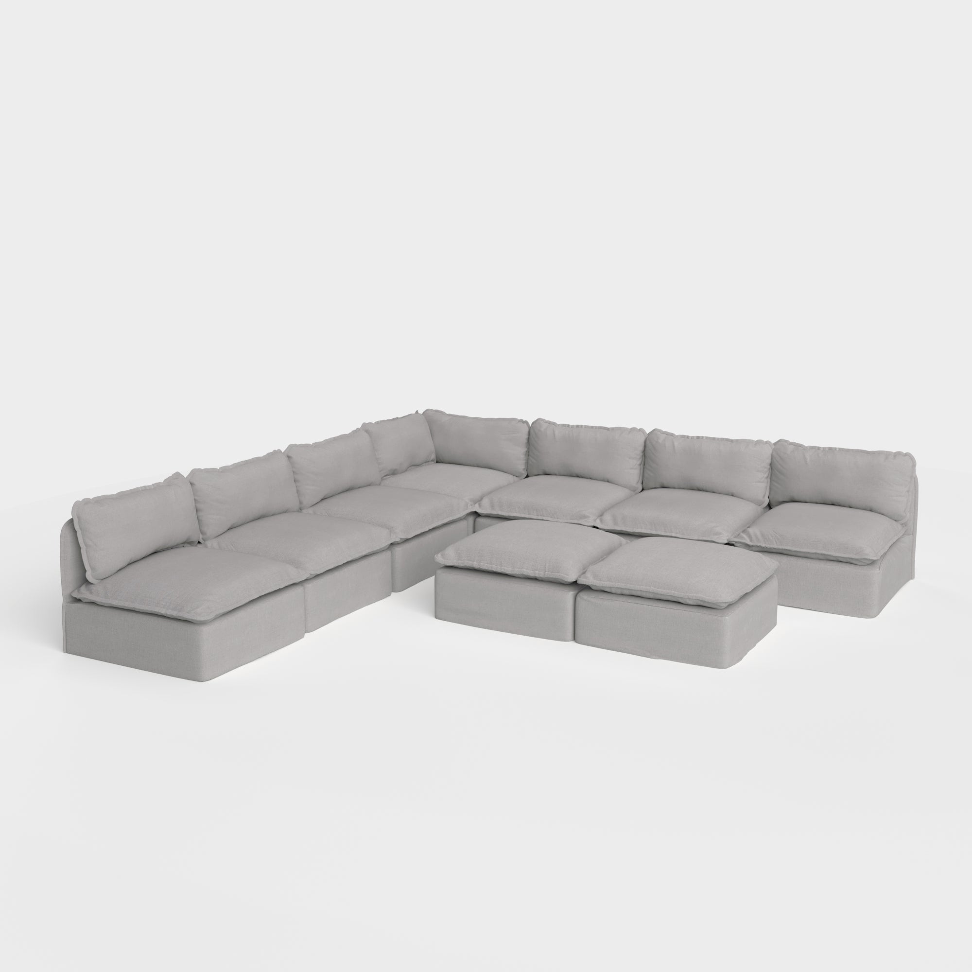 Slipcover Only - Modular Outdoor Washable 7-Seater Open-Ends Corner Sectional + Bench Ottoman | Classic Canvas in Stone Gray