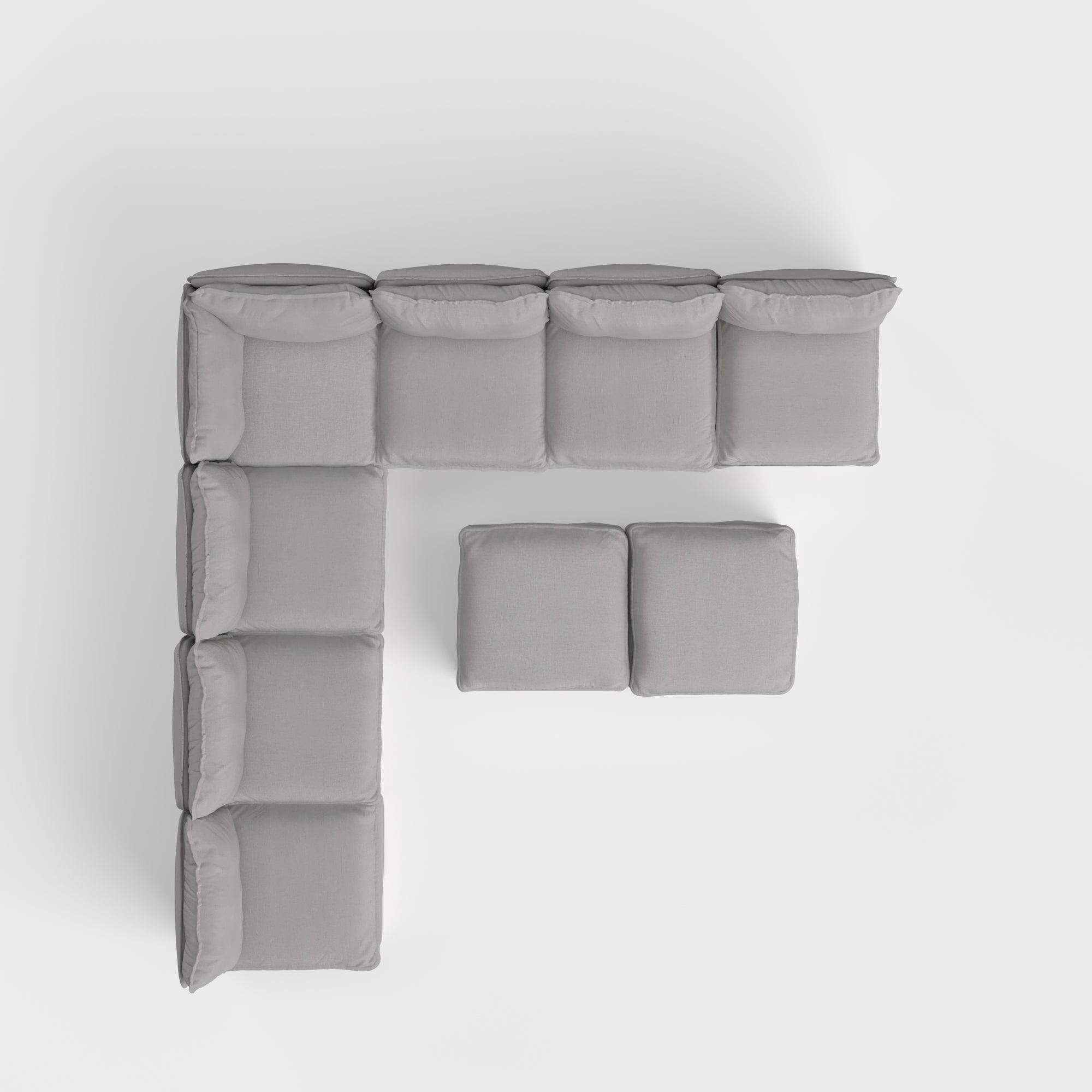 Slipcover Only - Modular Outdoor Washable 7-Seater Open-Ends Corner Sectional + Bench Ottoman | Classic Canvas in Stone Gray
